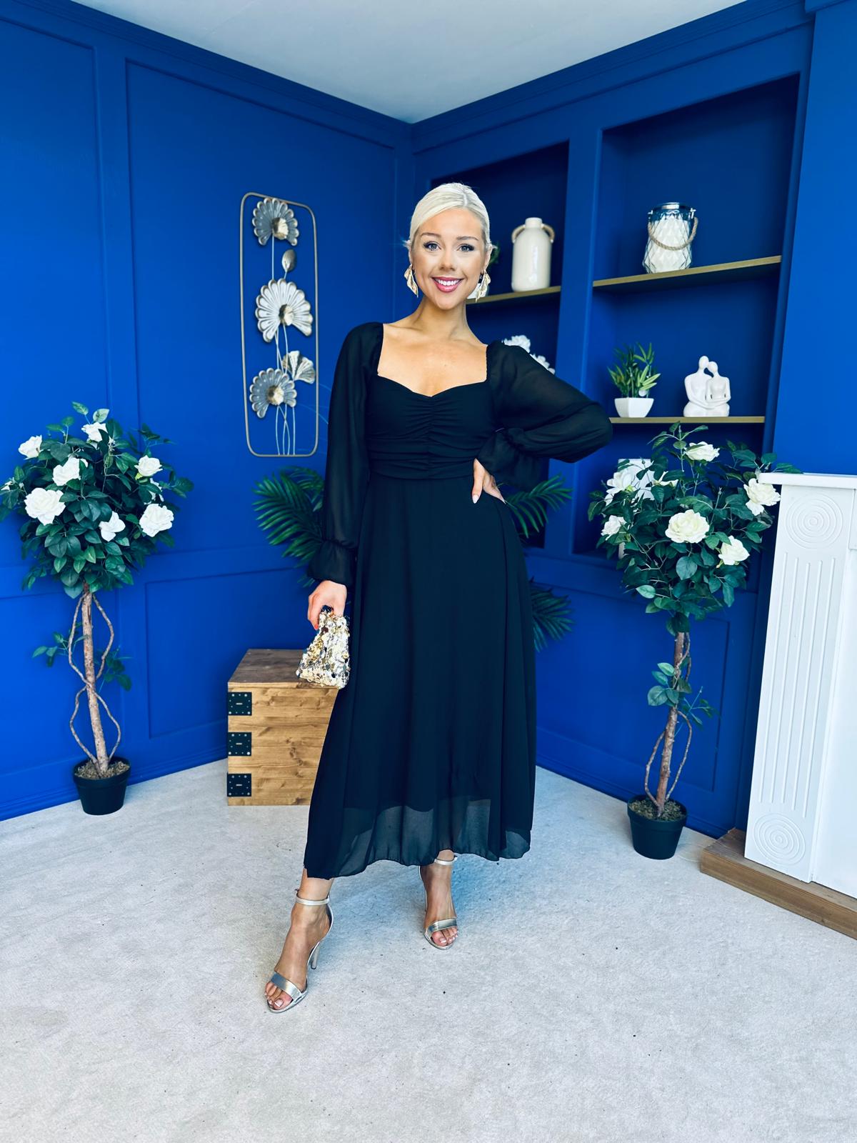 Eire Long Sleeve Midi Dress Black