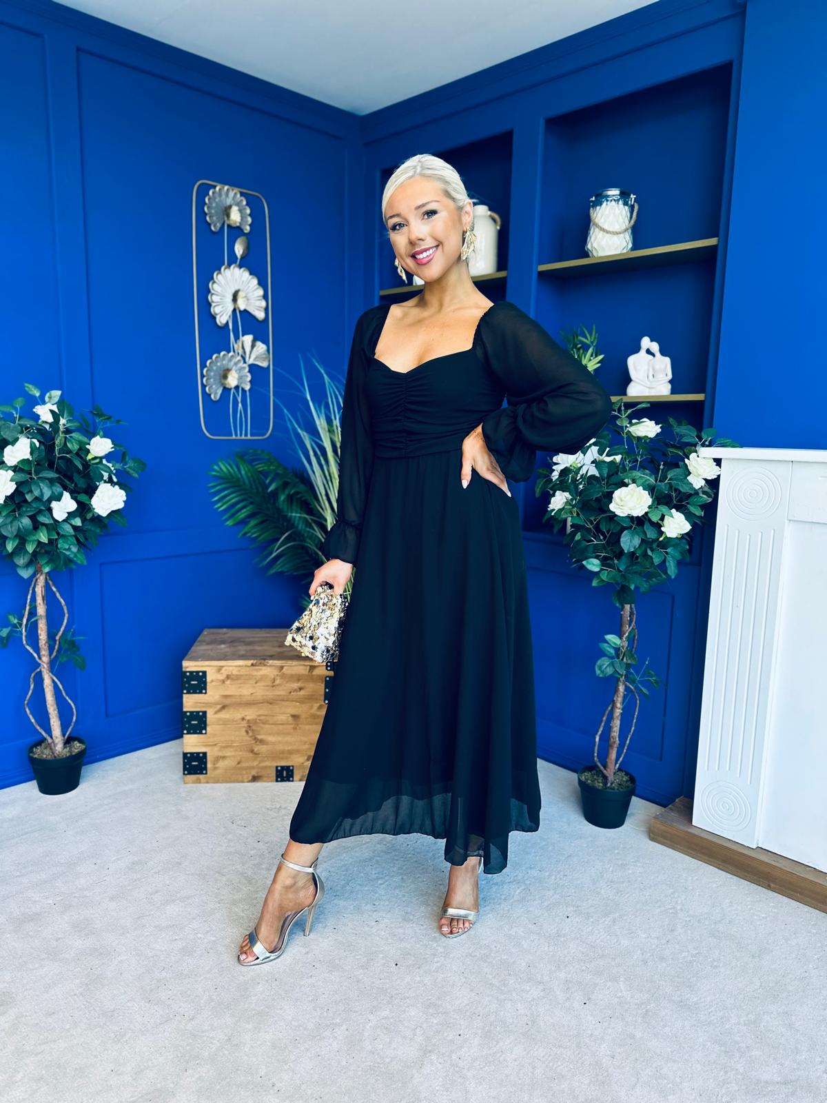 Eire Long Sleeve Midi Dress Black