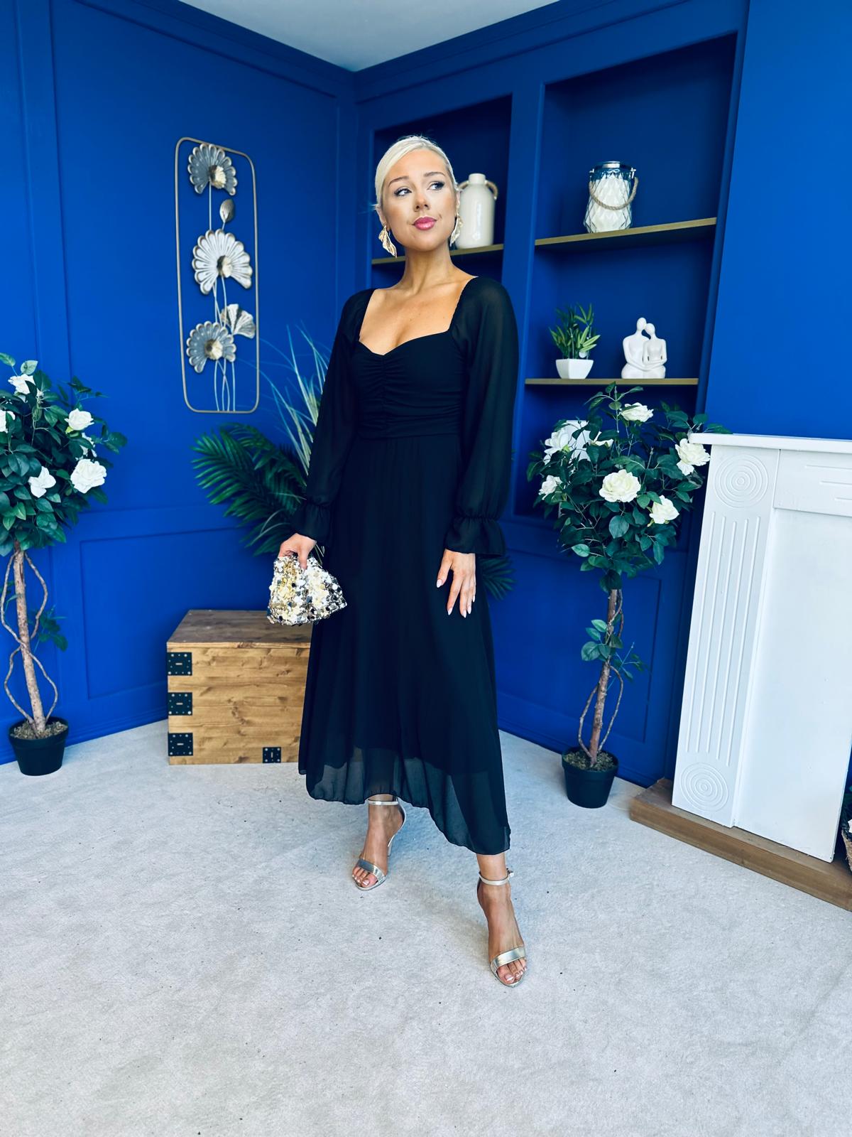 Eire Long Sleeve Midi Dress Black
