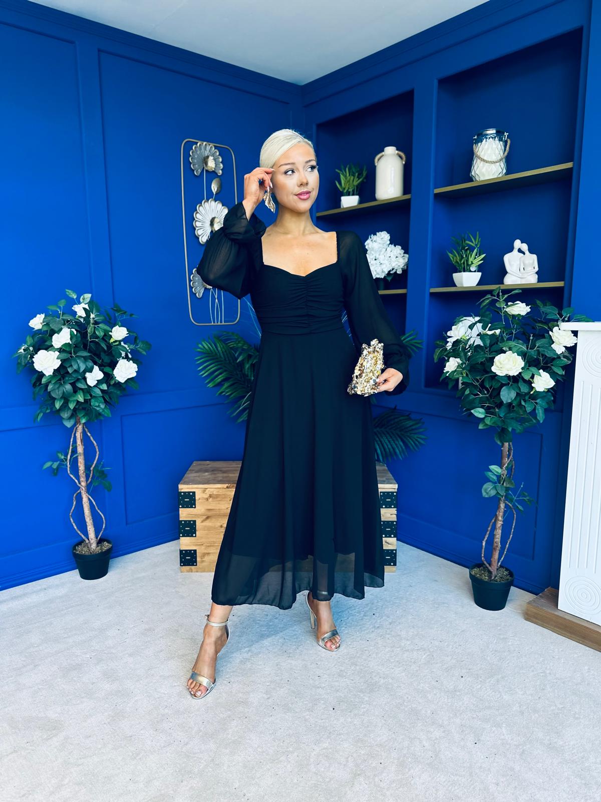 Eire Long Sleeve Midi Dress Black