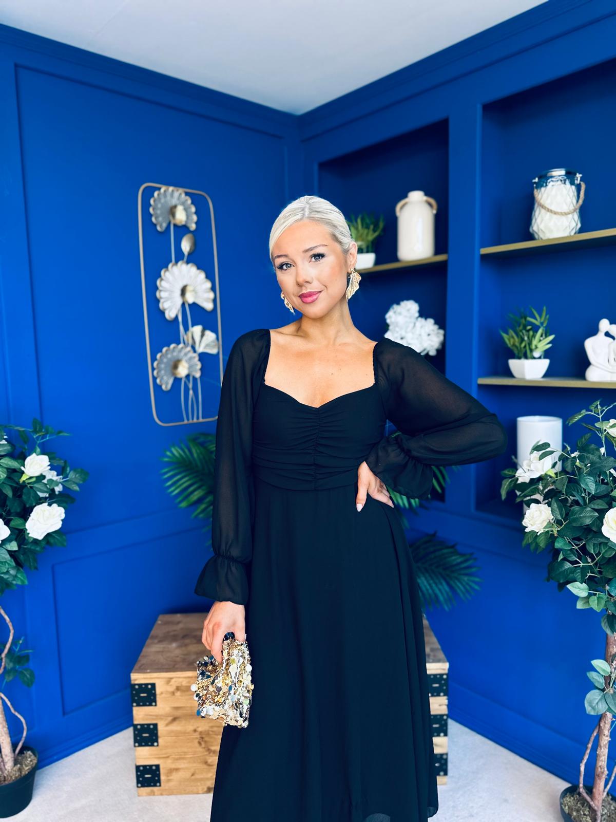 Eire Long Sleeve Midi Dress Black