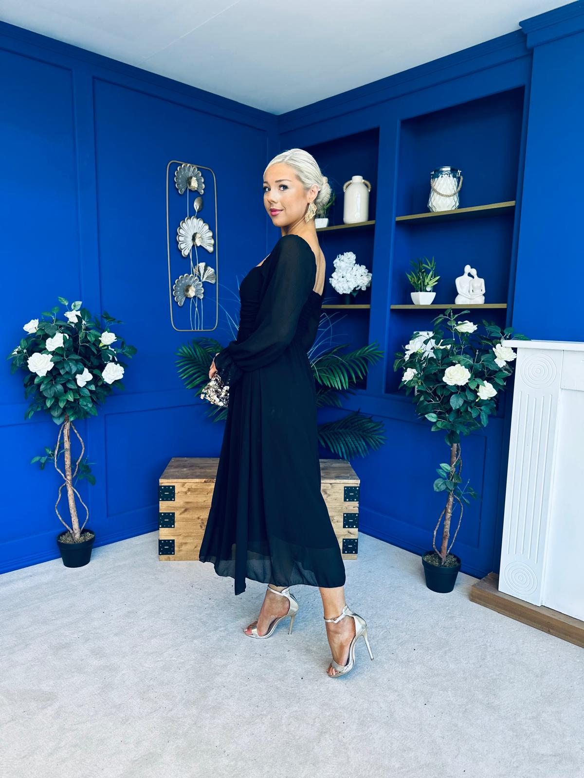 Eire Long Sleeve Midi Dress Black