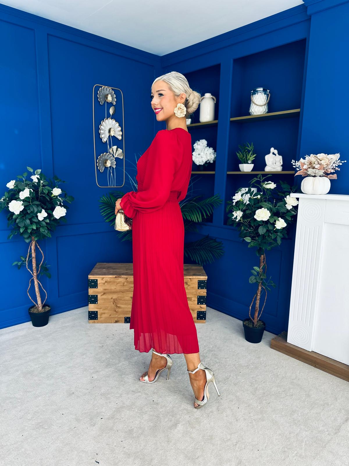 Kendall Pleated Midi Dress Strawberry