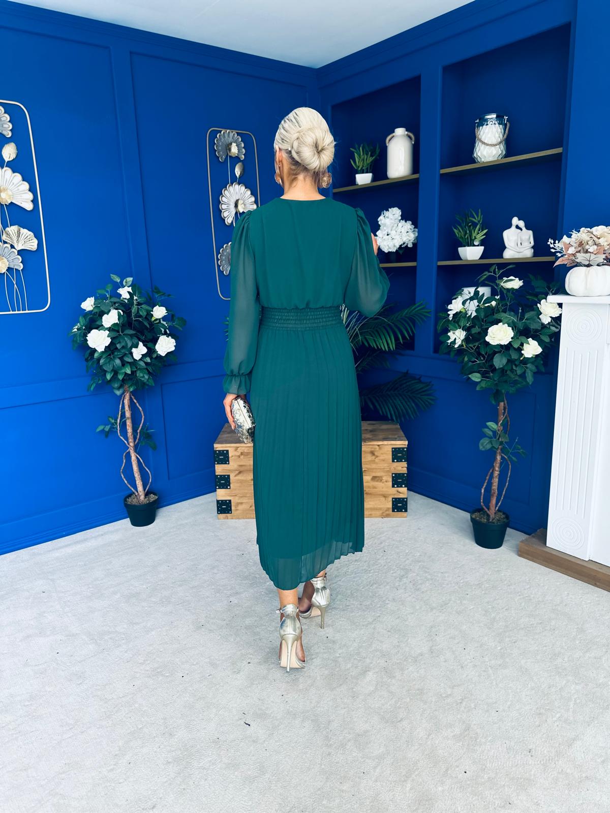 Kendall Pleated Midi Dress Forest