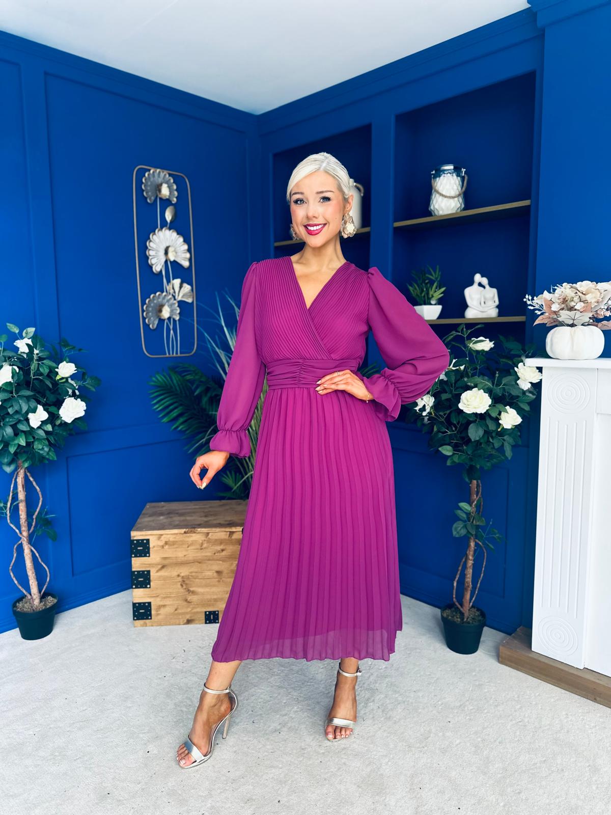 Kendall Pleated Midi Dress Berry