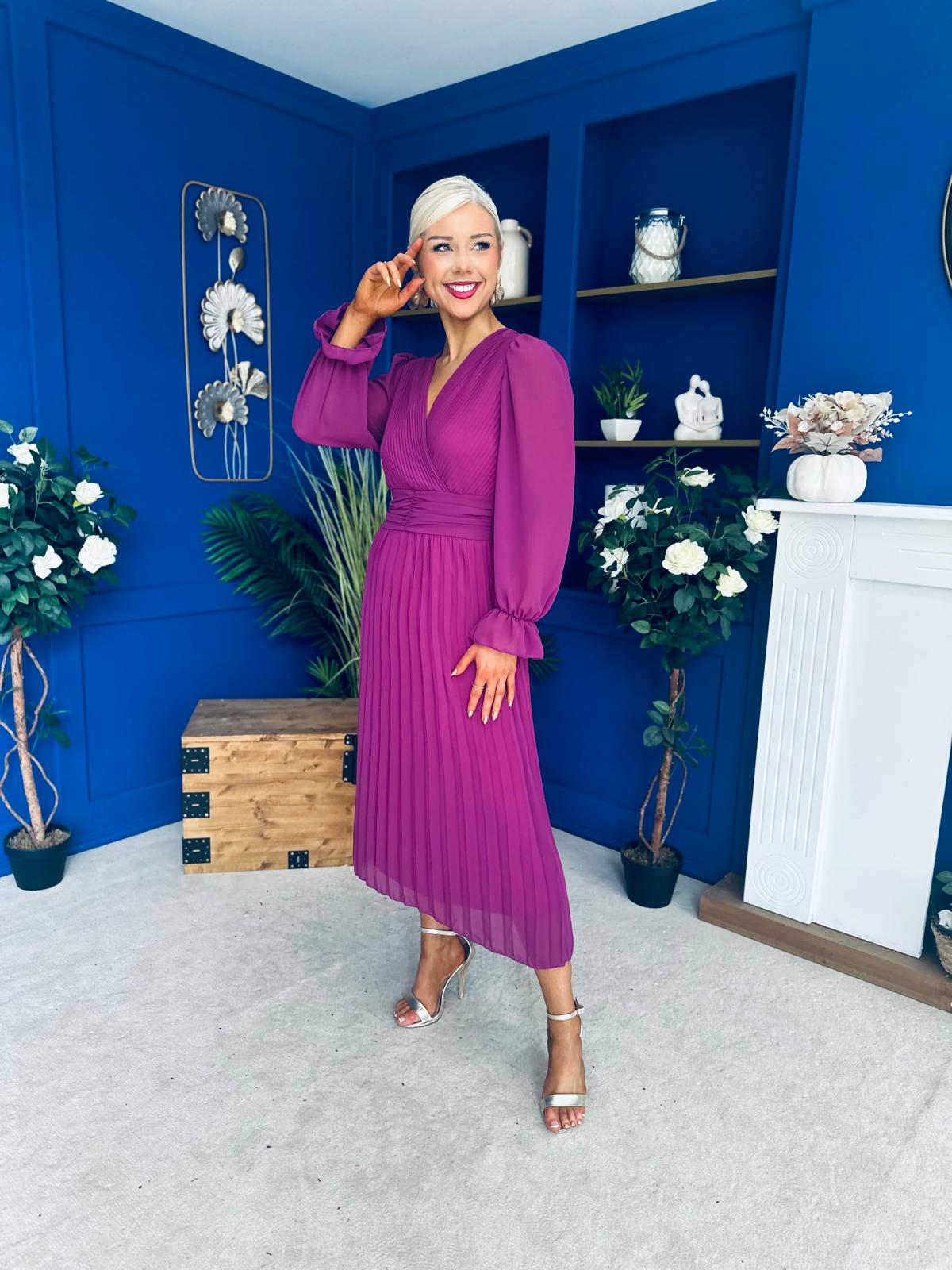 Kendall Pleated Midi Dress Berry