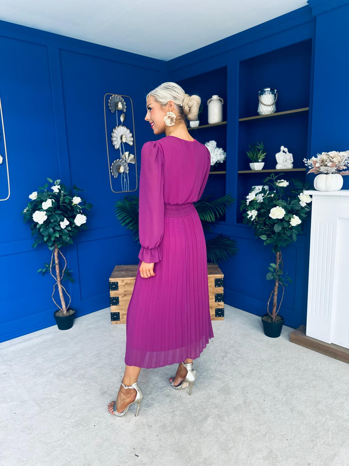 Kendall Pleated Midi Dress Berry