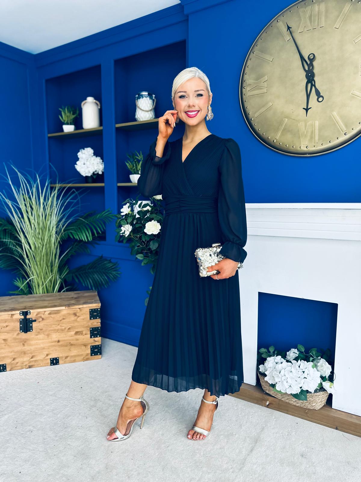 Kendall Pleated Midi Dress Navy