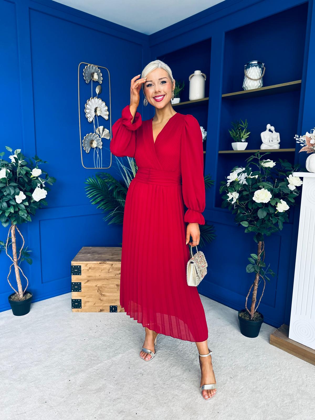 Kendall Pleated Midi Dress Wine