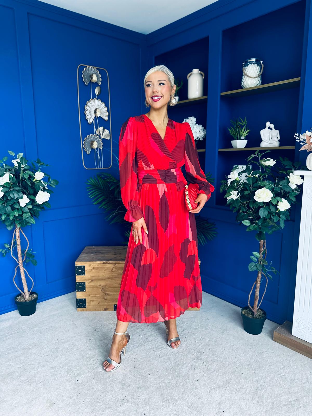 Bailey Pleated Midi Dress Floral Rouge