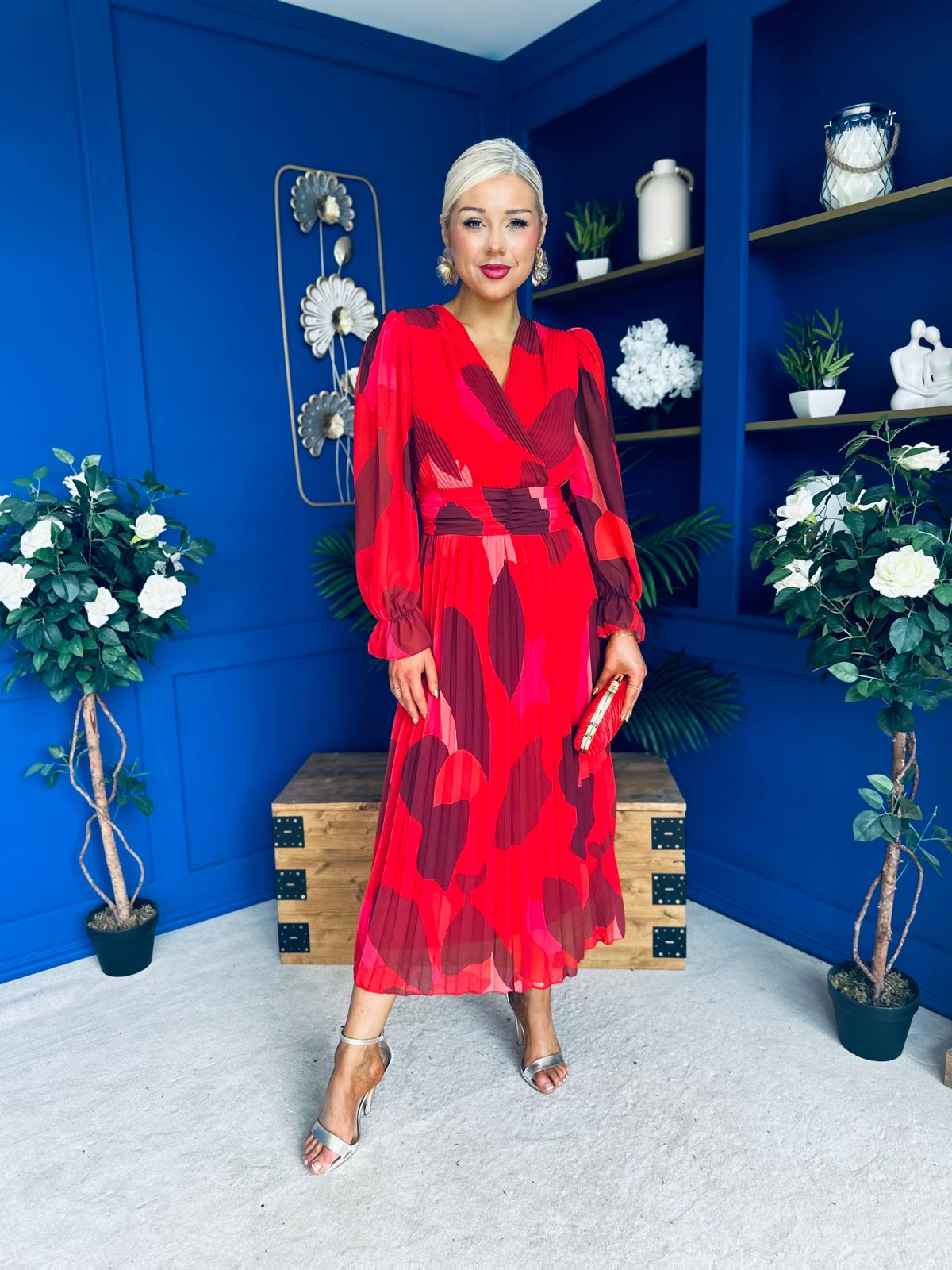 Bailey Pleated Midi Dress Floral Rouge