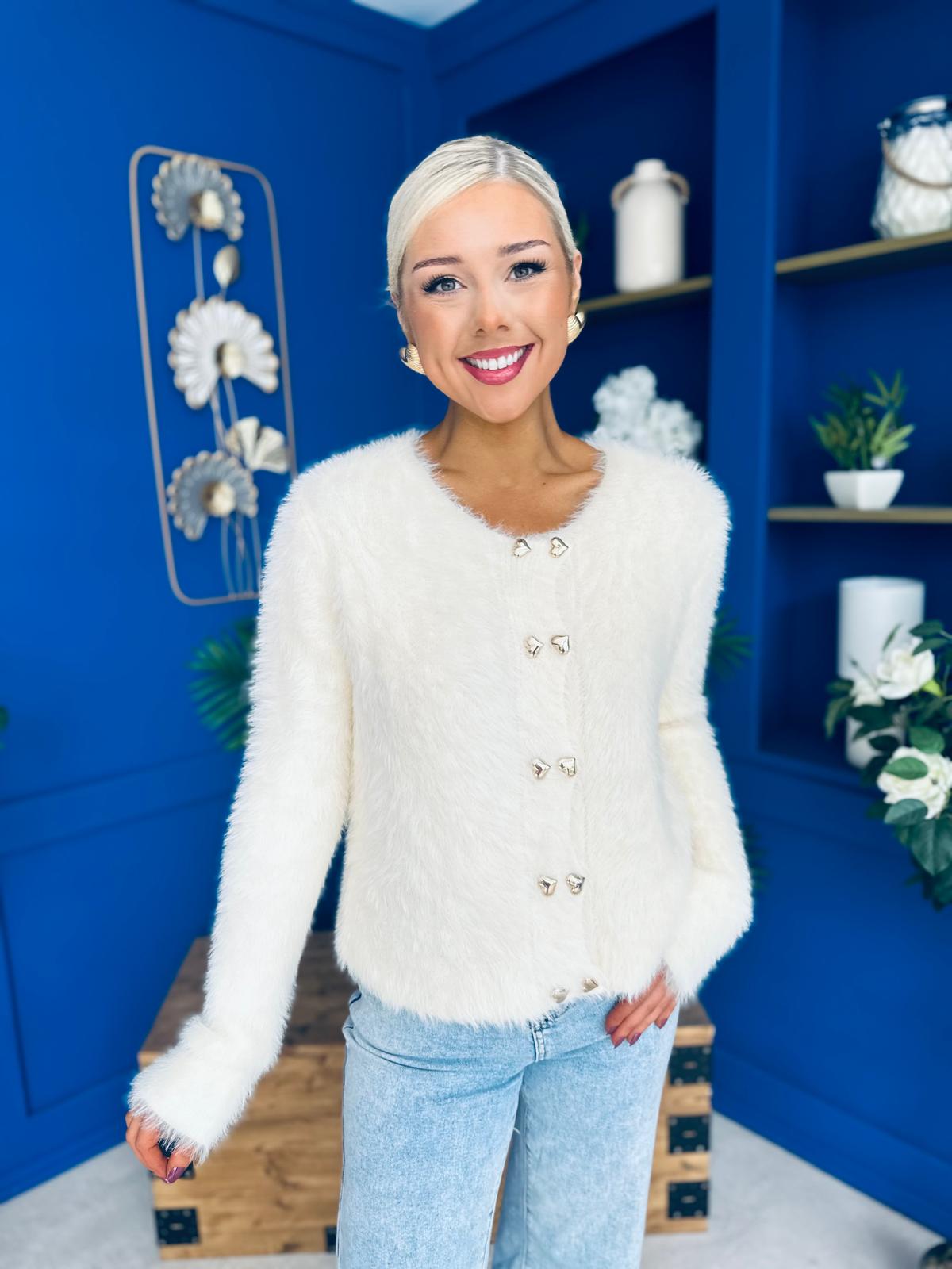 Freah Detailed Chenille Cardi Cream