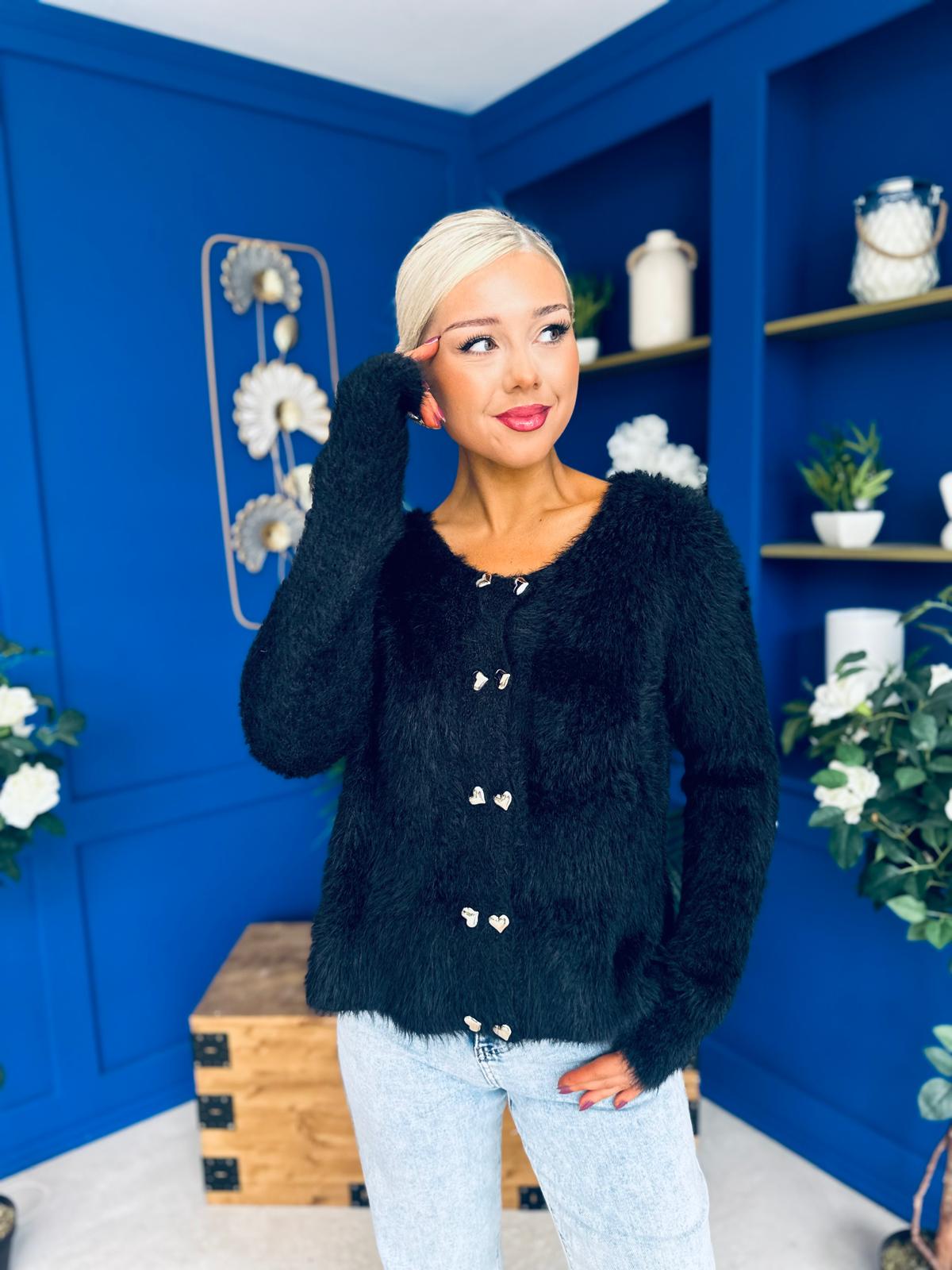 Freah Detailed Chenille Cardi Black