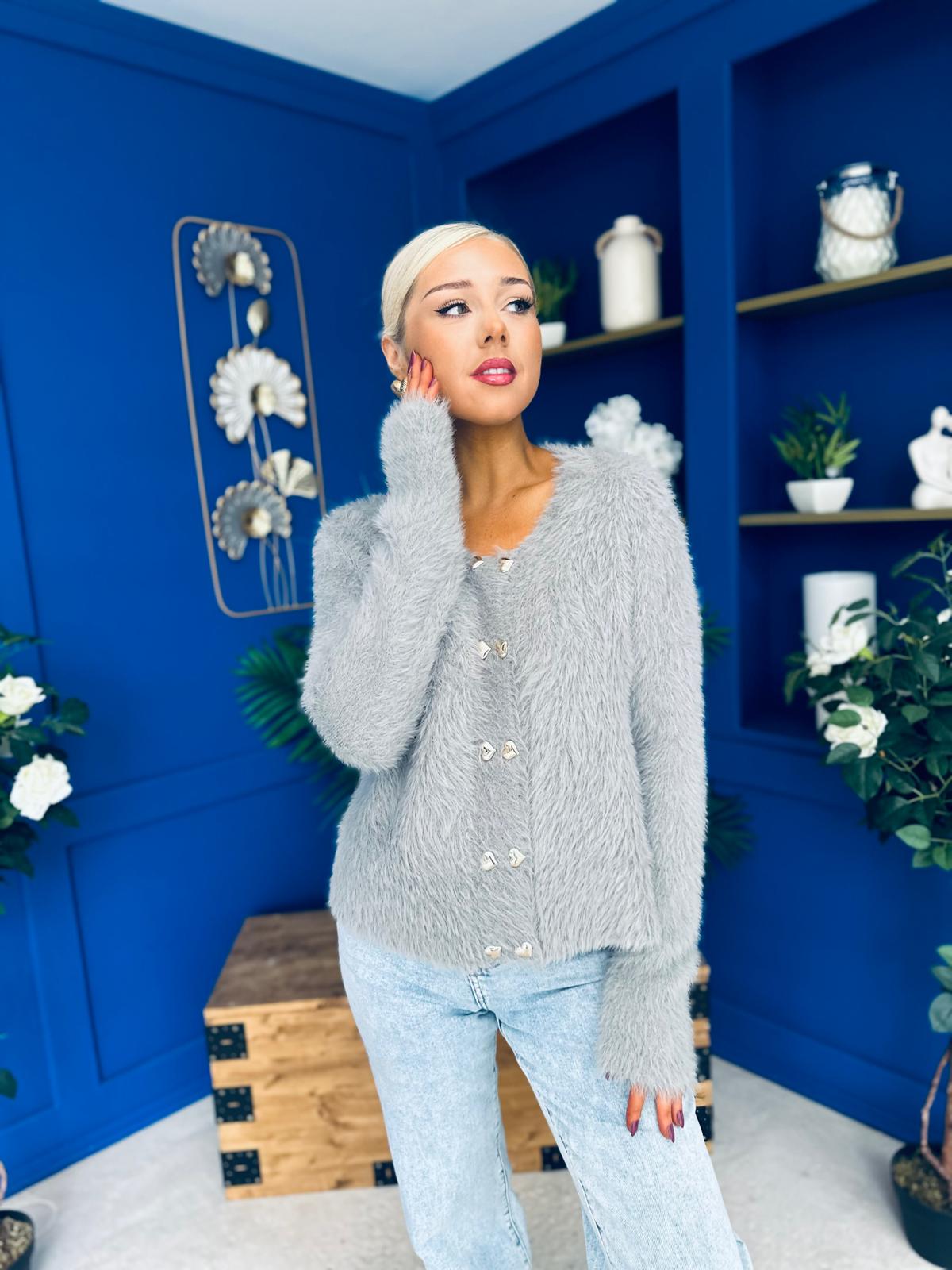 Freah Detailed Chenille Cardi Grey