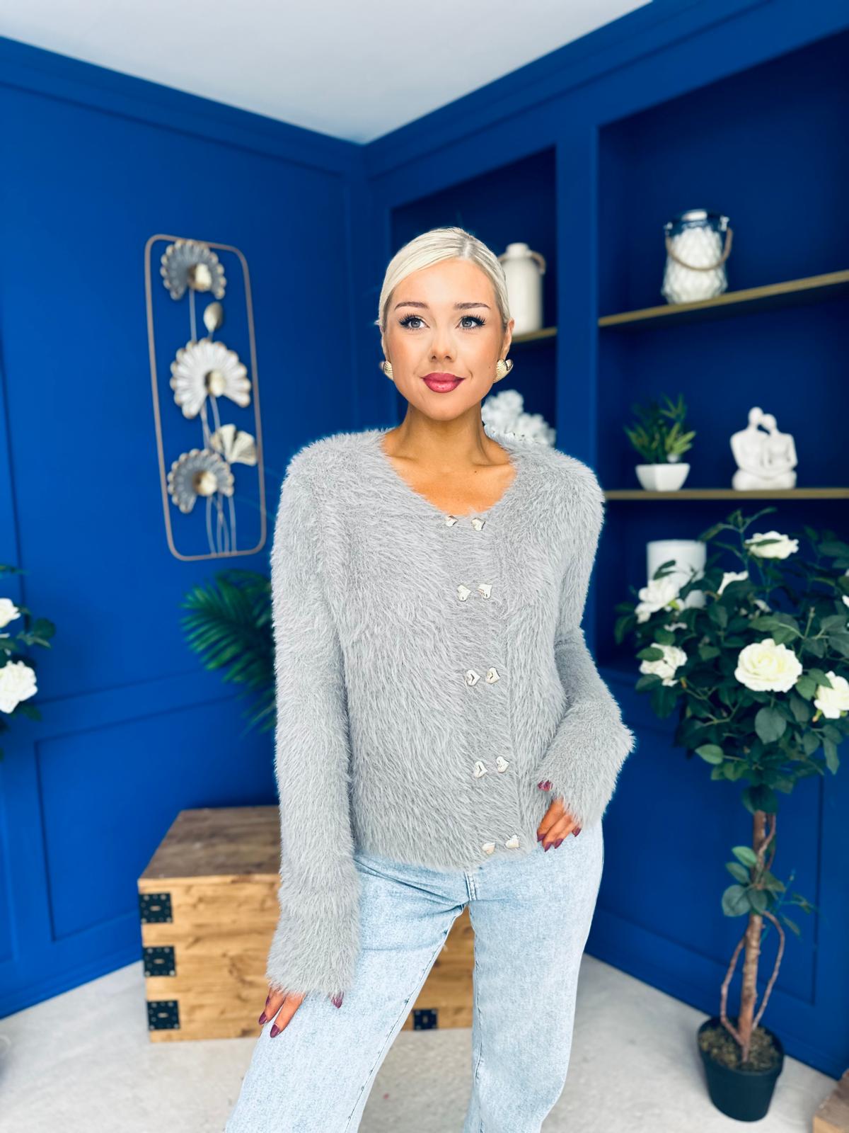 Freah Detailed Chenille Cardi Grey