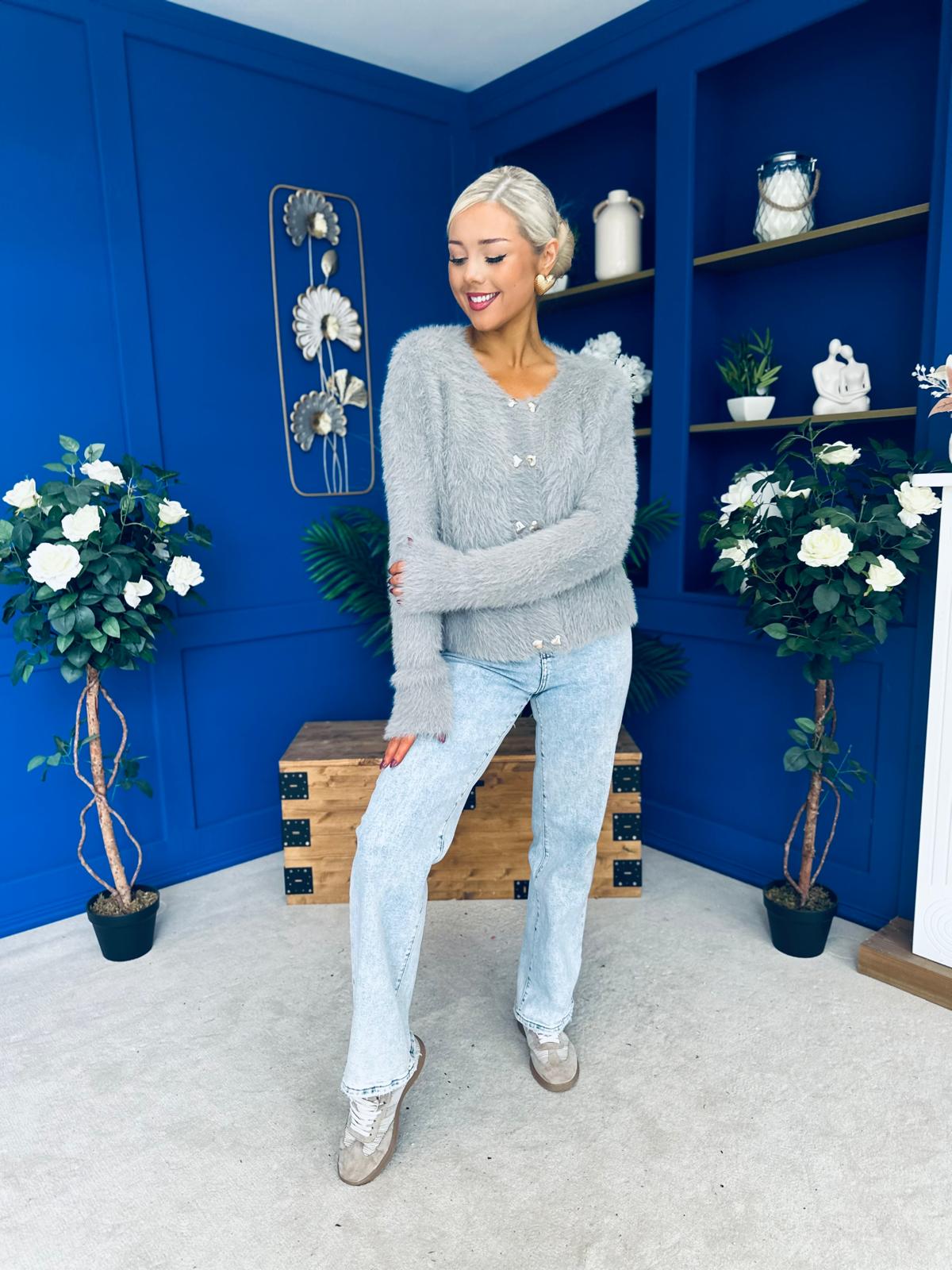 Freah Detailed Chenille Cardi Grey