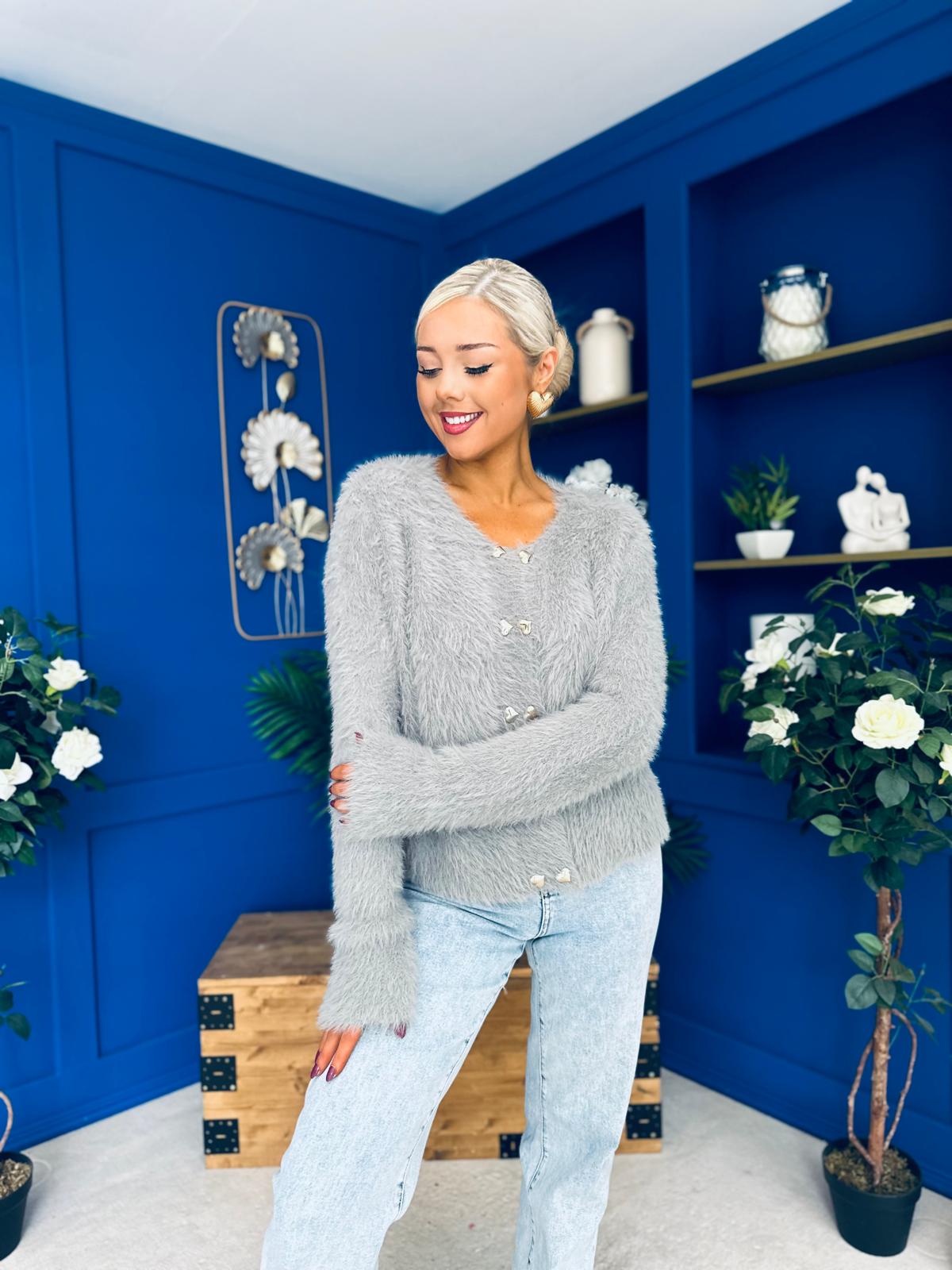 Freah Detailed Chenille Cardi Grey