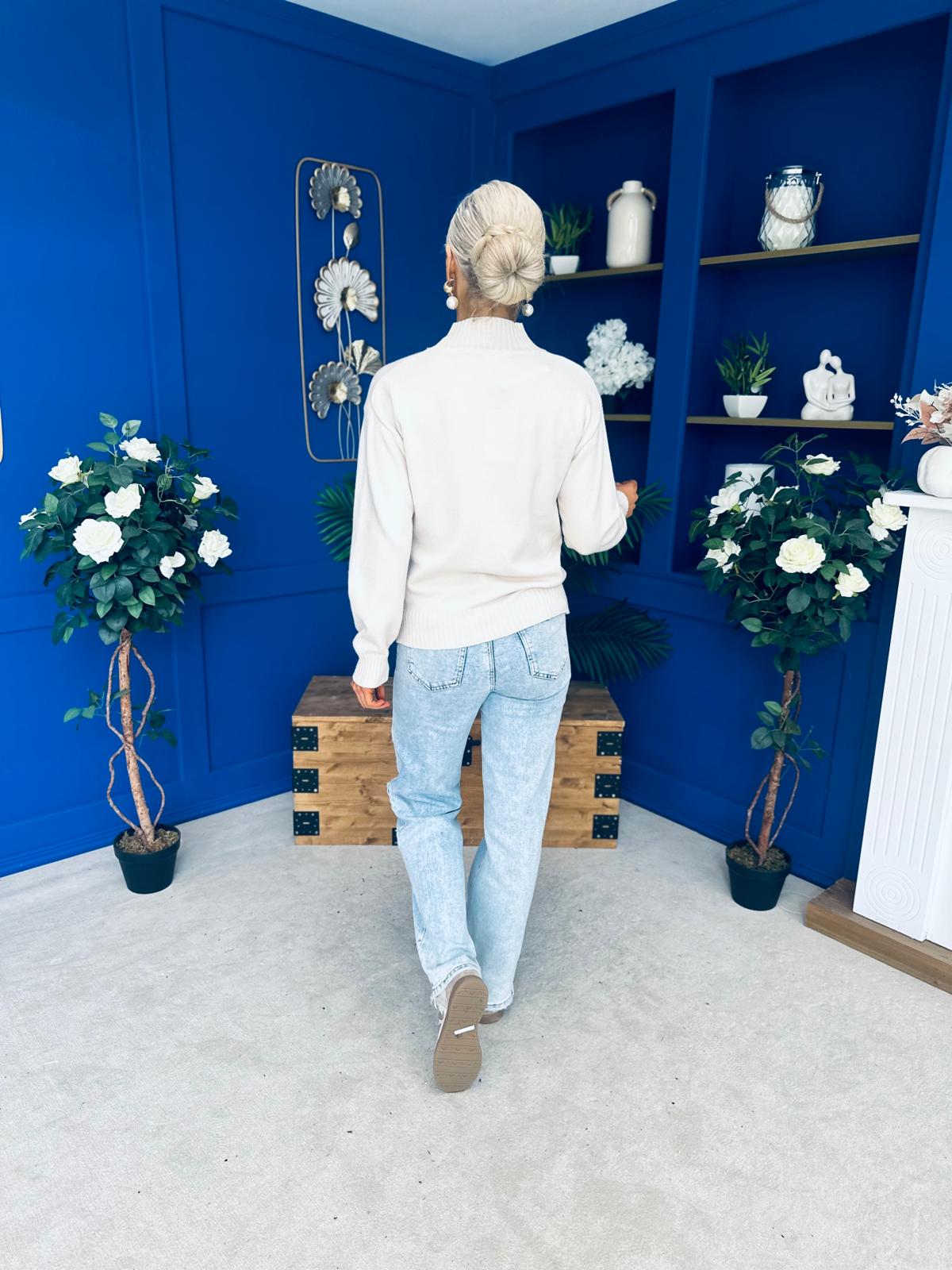 Bowie Detailed Knit Jumper Cream