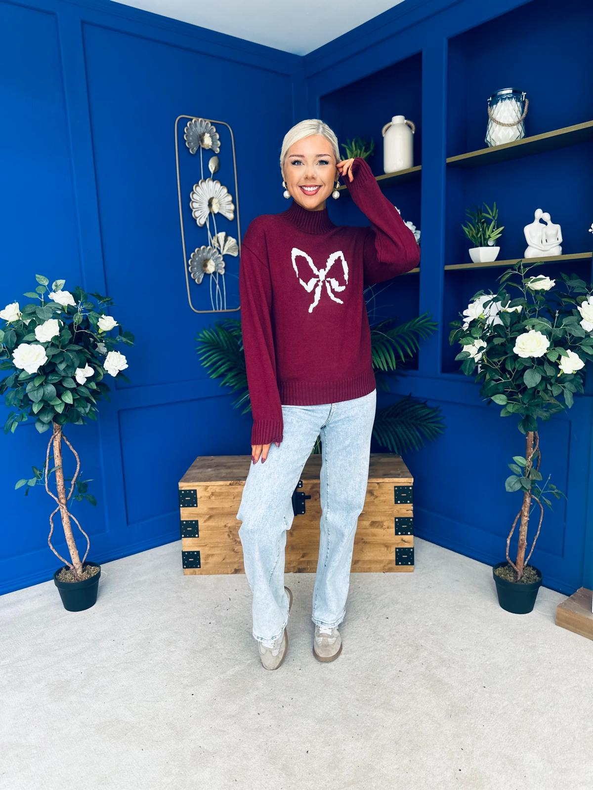 Bowie Detailed Knit Jumper Wine