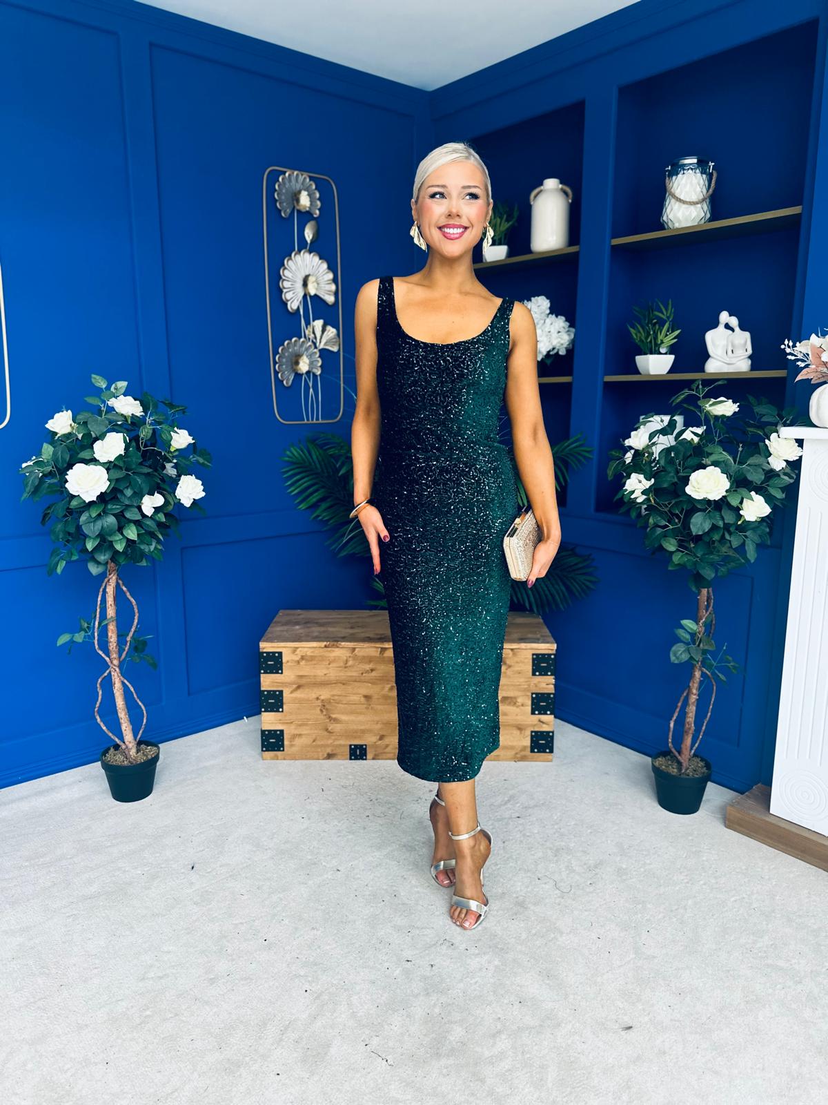 Mabel Sequin Occasion Dress Forest