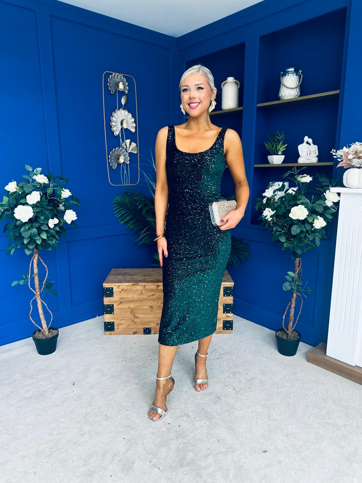 Mabel Sequin Occasion Dress Forest