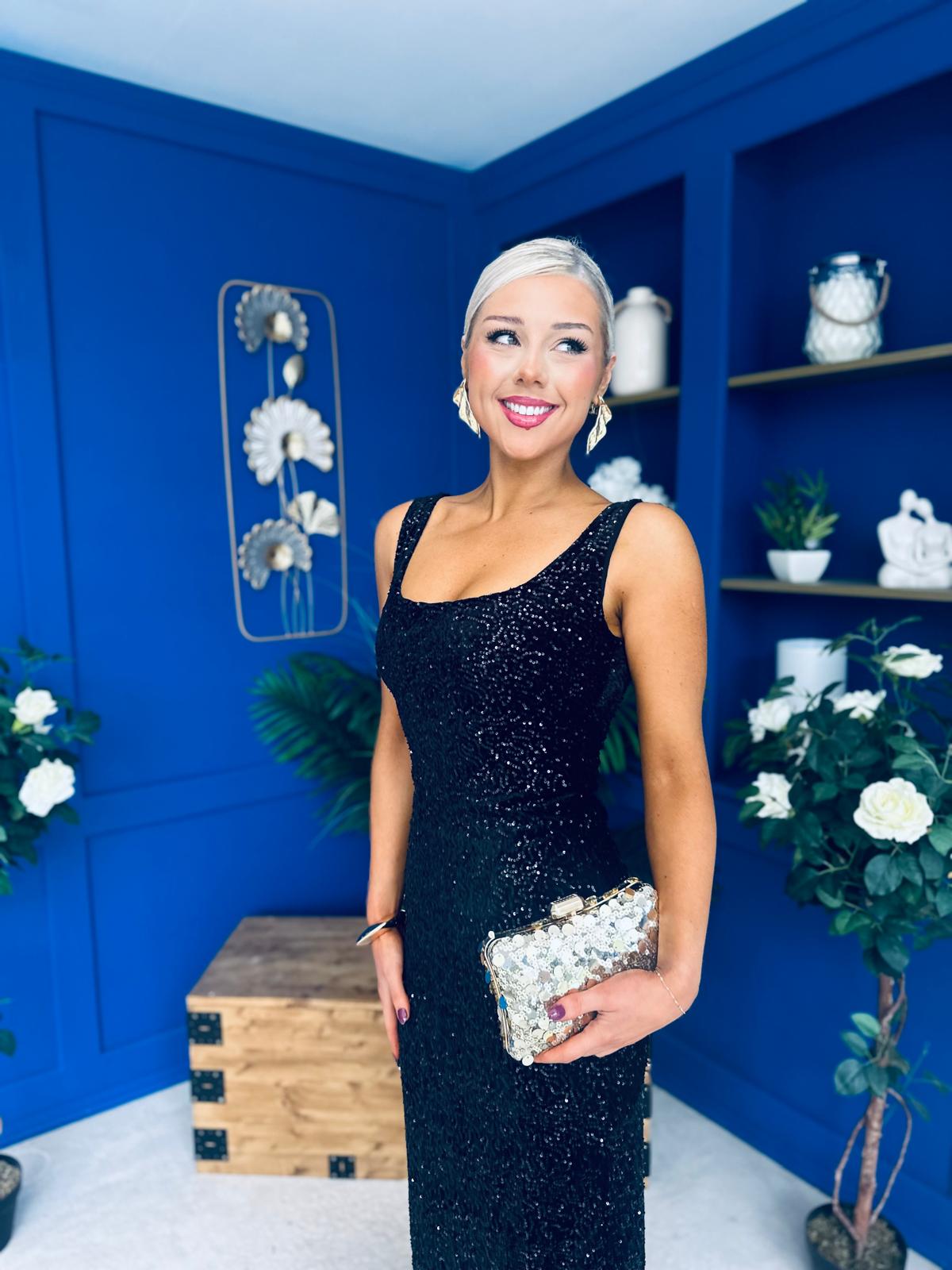 Mabel Sequin Occasion Dress Black