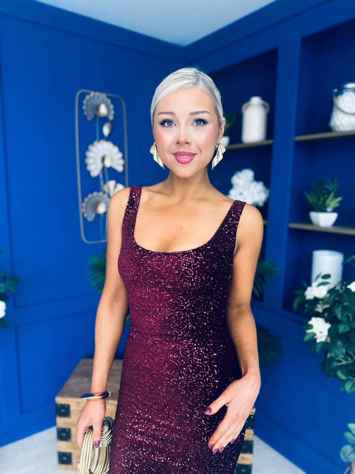 Mabel Sequin Occasion Dress Burgundy