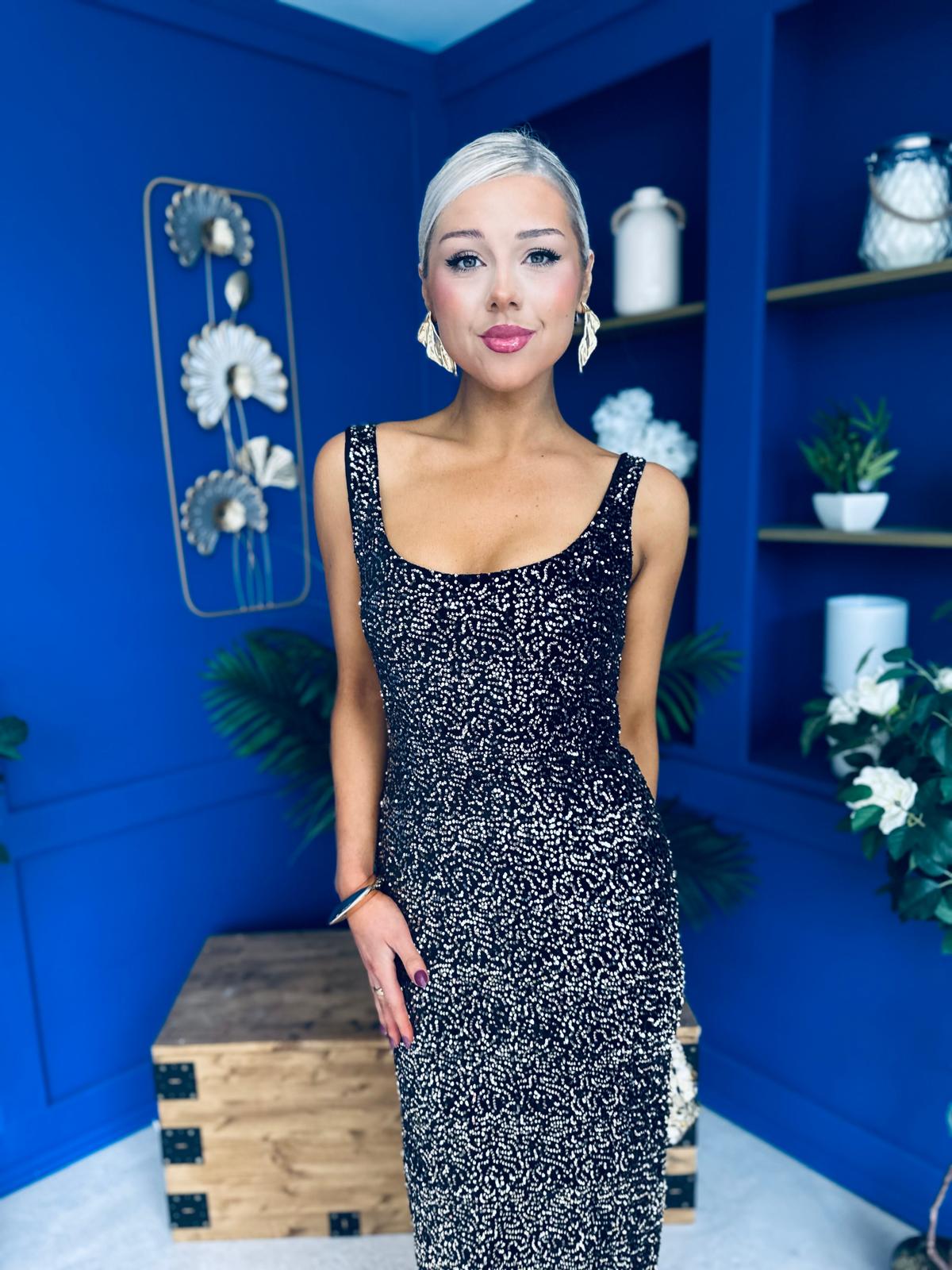 Mabel Sequin Occasion Dress Black Gold