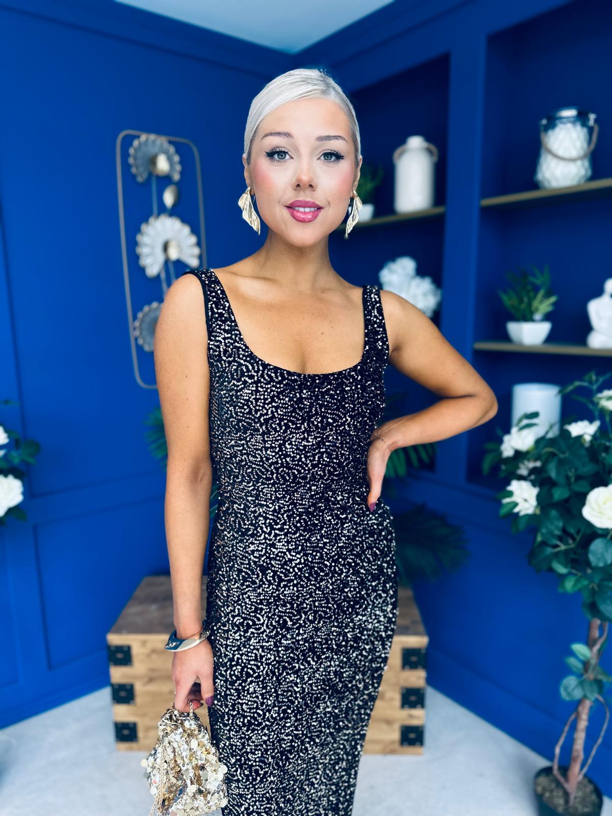 Mabel Sequin Occasion Dress Black Gold