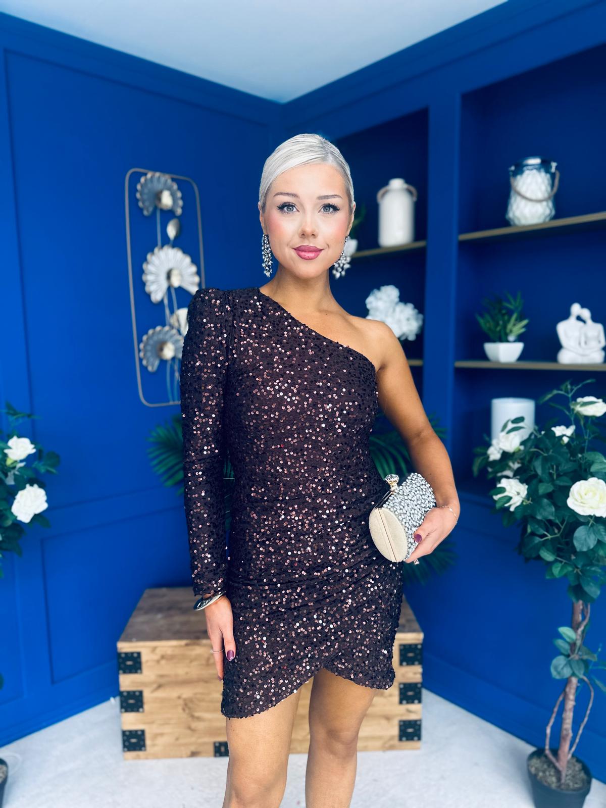 Beverly One Shoulder Sequin Mini Dress Coco
