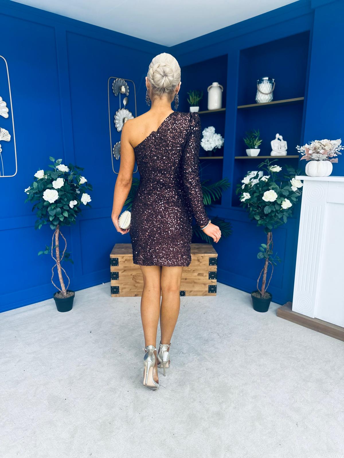 Beverly One Shoulder Sequin Mini Dress Coco