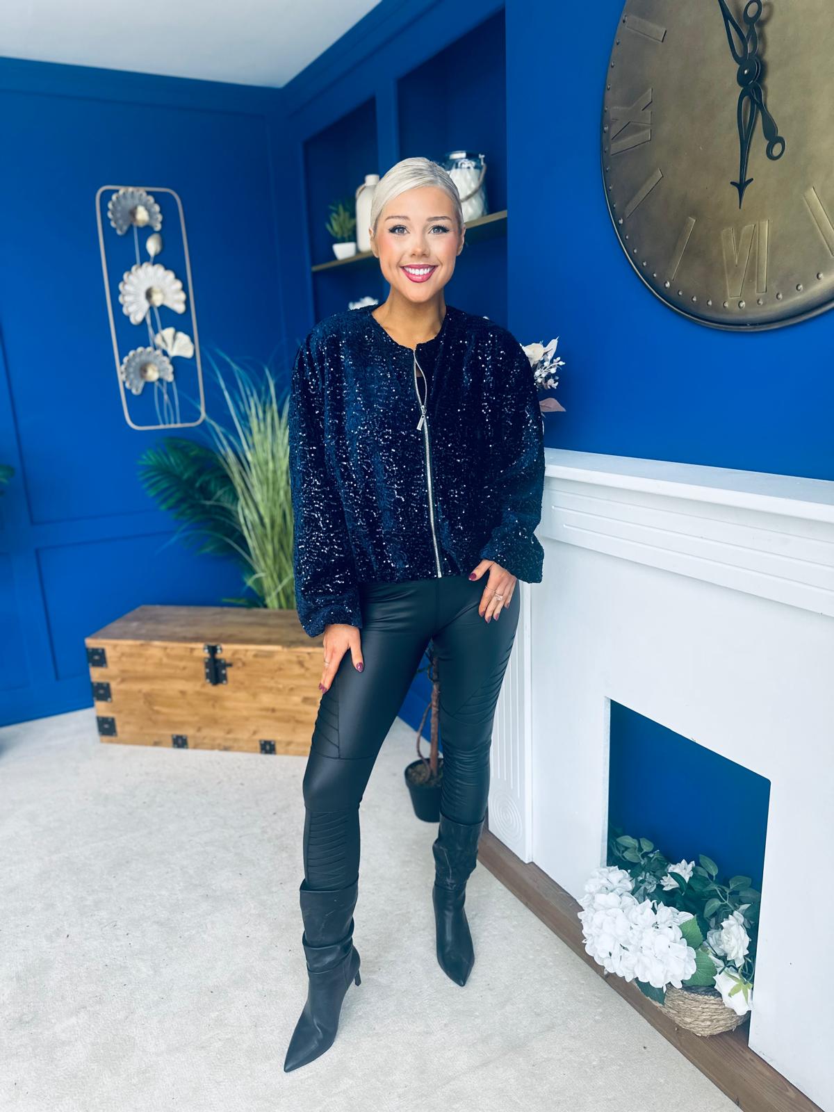 Cody Sequin Bomber Jacket Navy
