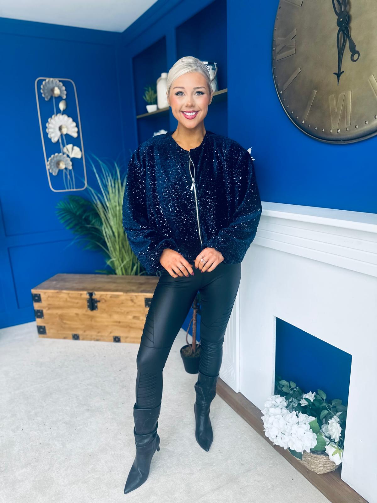 Cody Sequin Bomber Jacket Navy