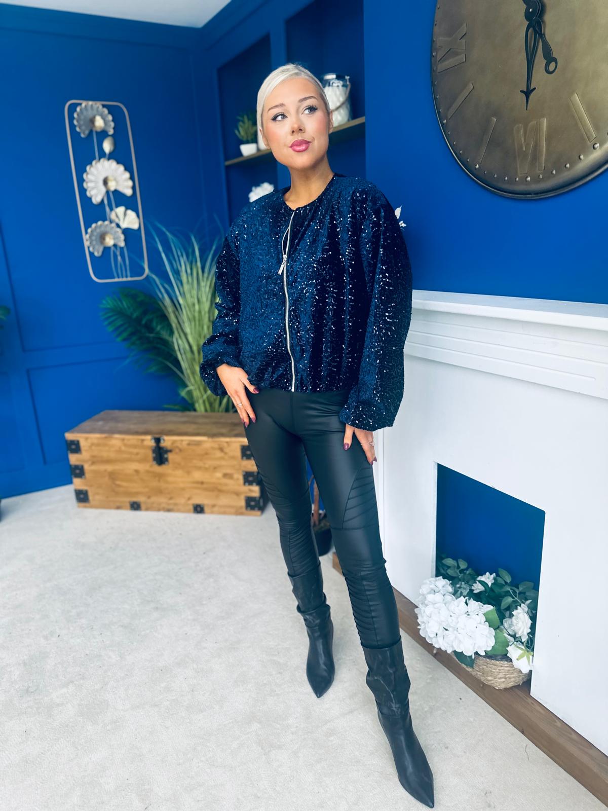 Cody Sequin Bomber Jacket Navy