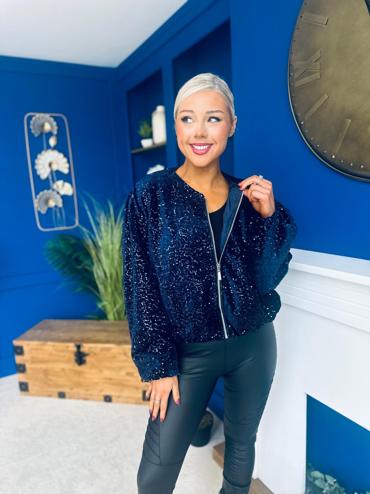 Cody Sequin Bomber Jacket Navy