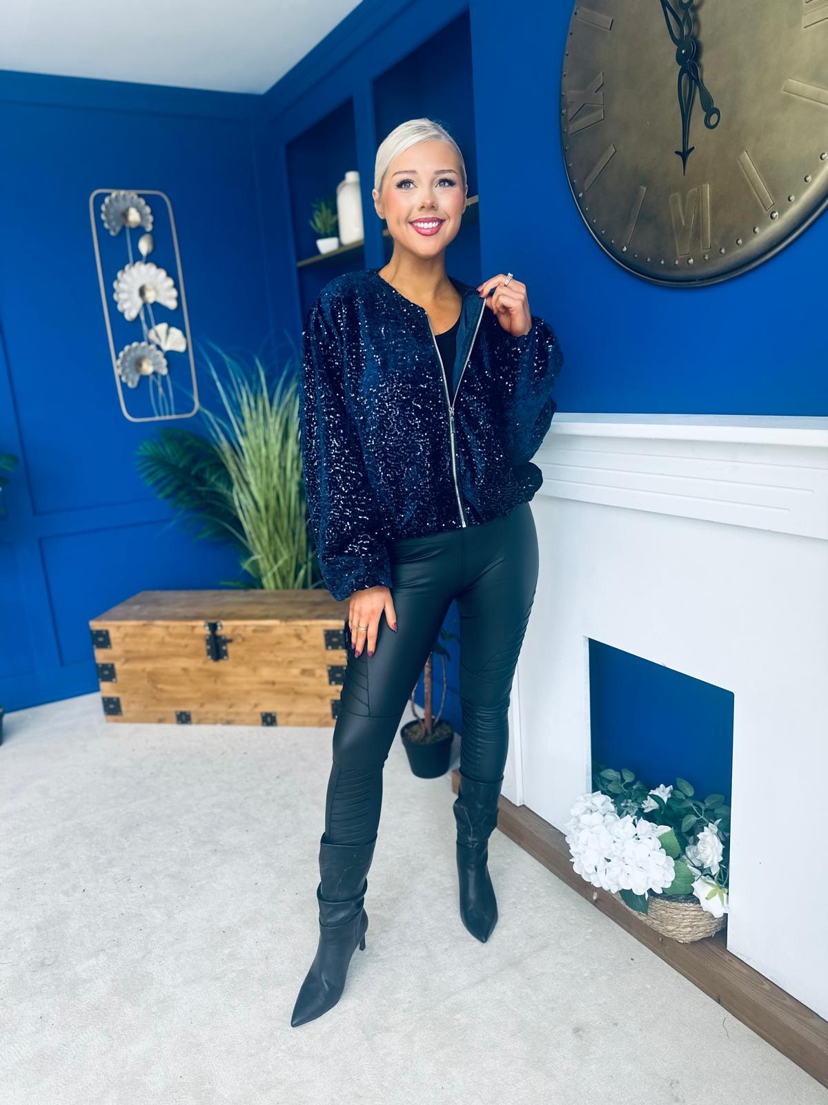 Cody Sequin Bomber Jacket Navy