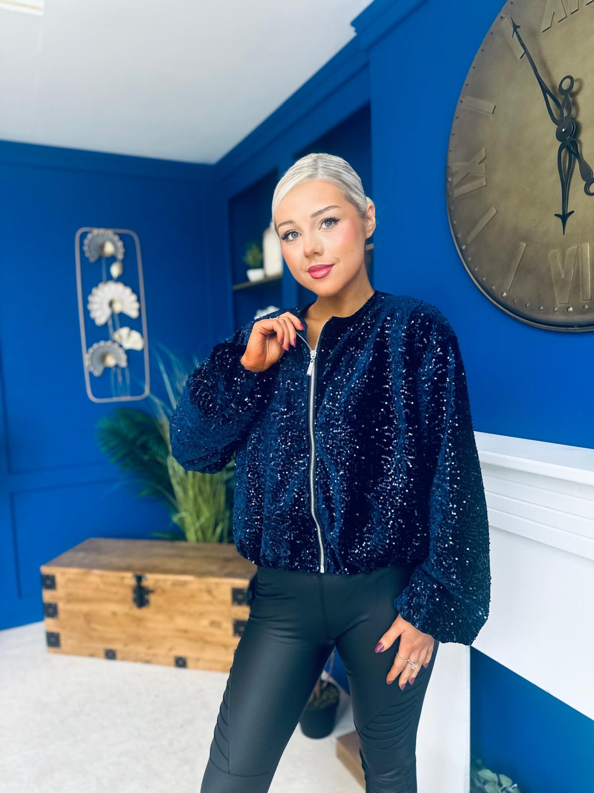 Cody Sequin Bomber Jacket Navy