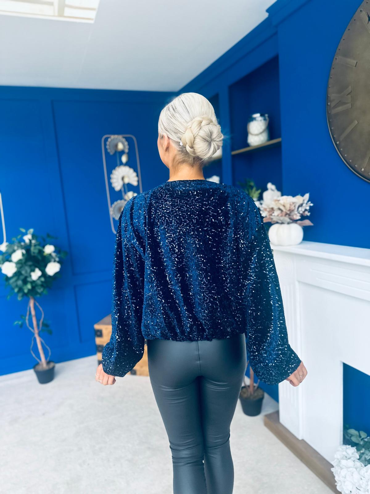 Cody Sequin Bomber Jacket Navy