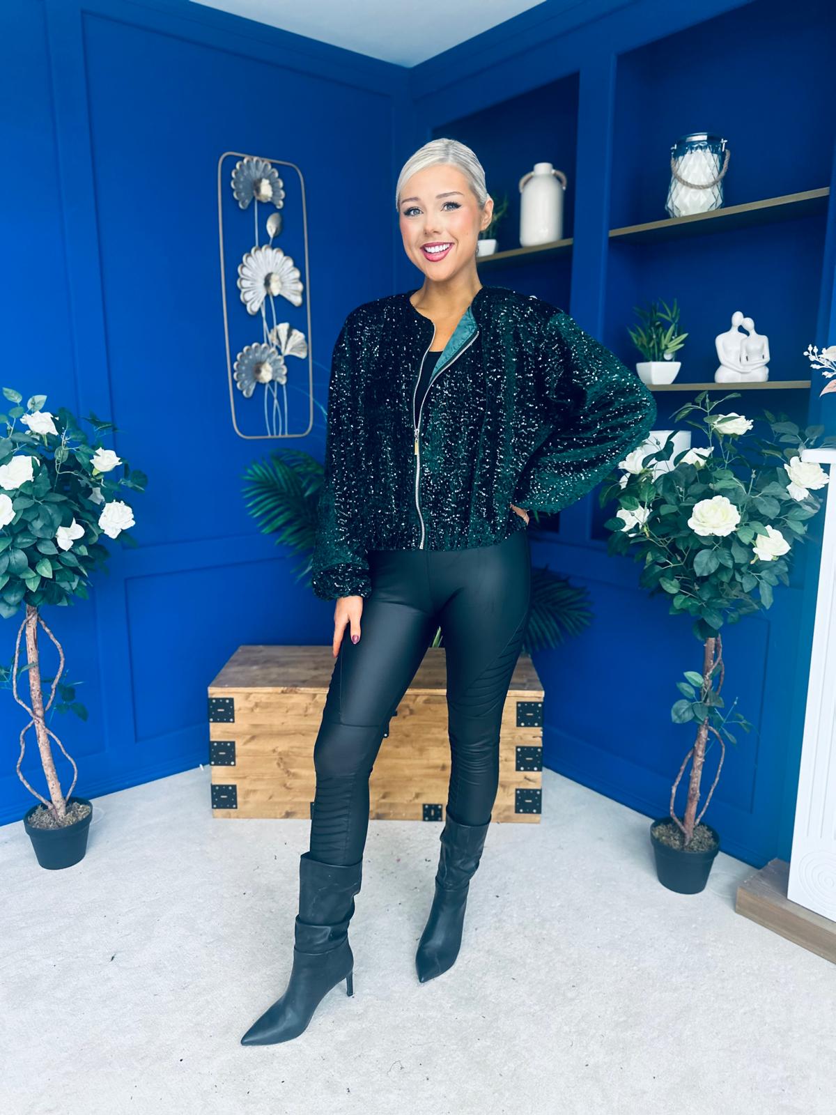 Cody Sequin Bomber Jacket Forest