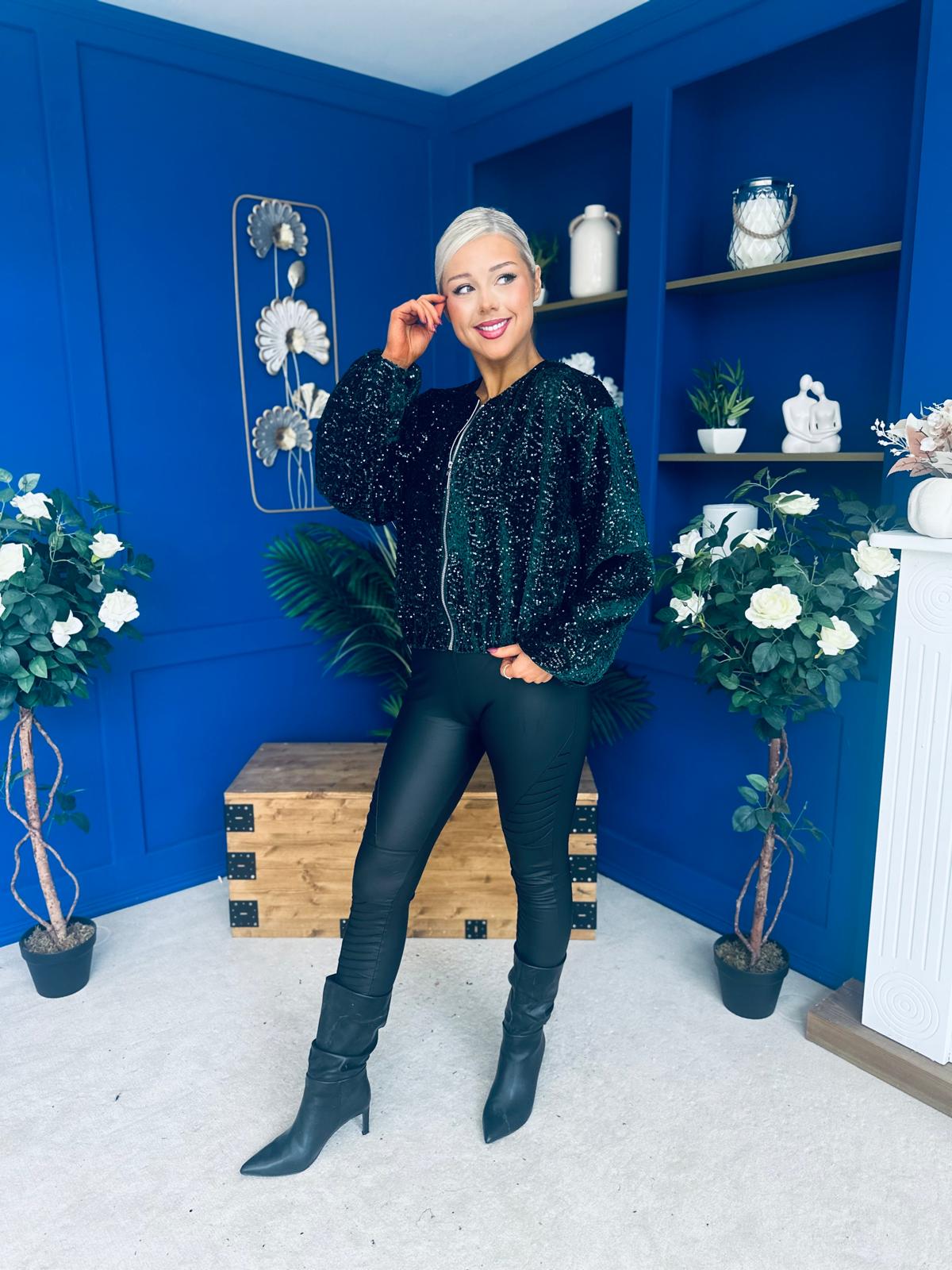 Cody Sequin Bomber Jacket Forest