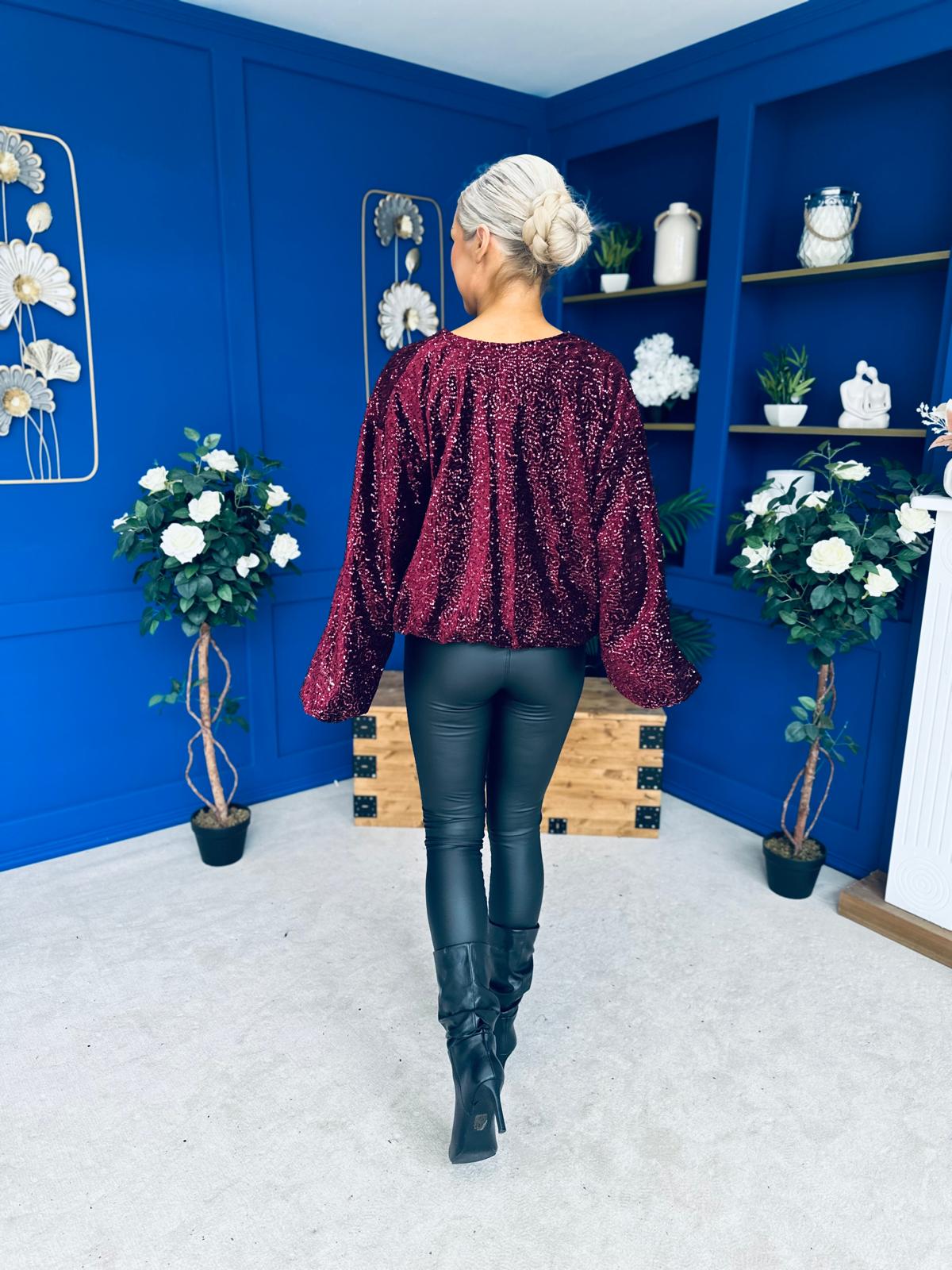 Cody Sequin Bomber Jacket Burgundy