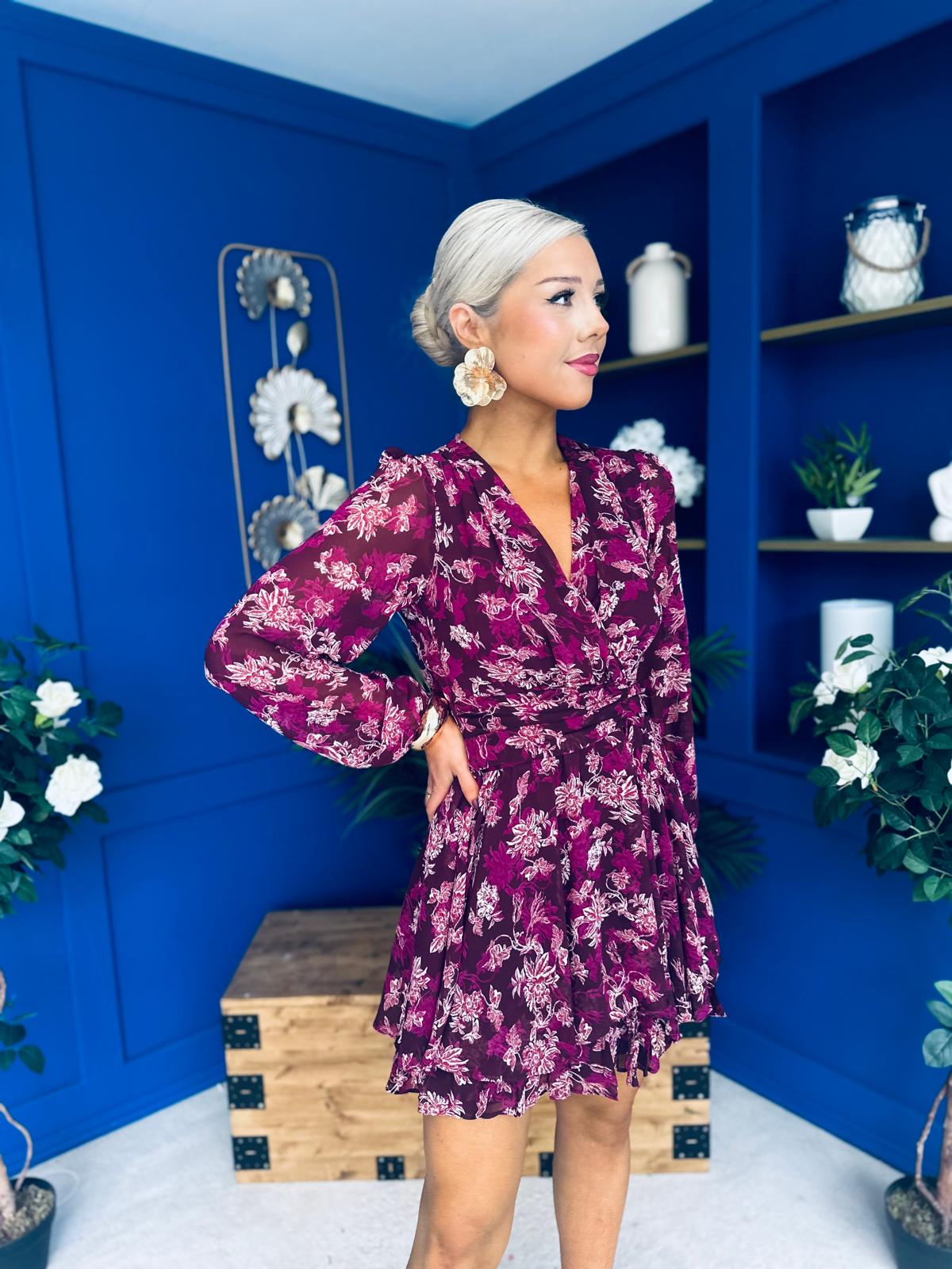 Melissa Banded Mini Dress Floral Violet