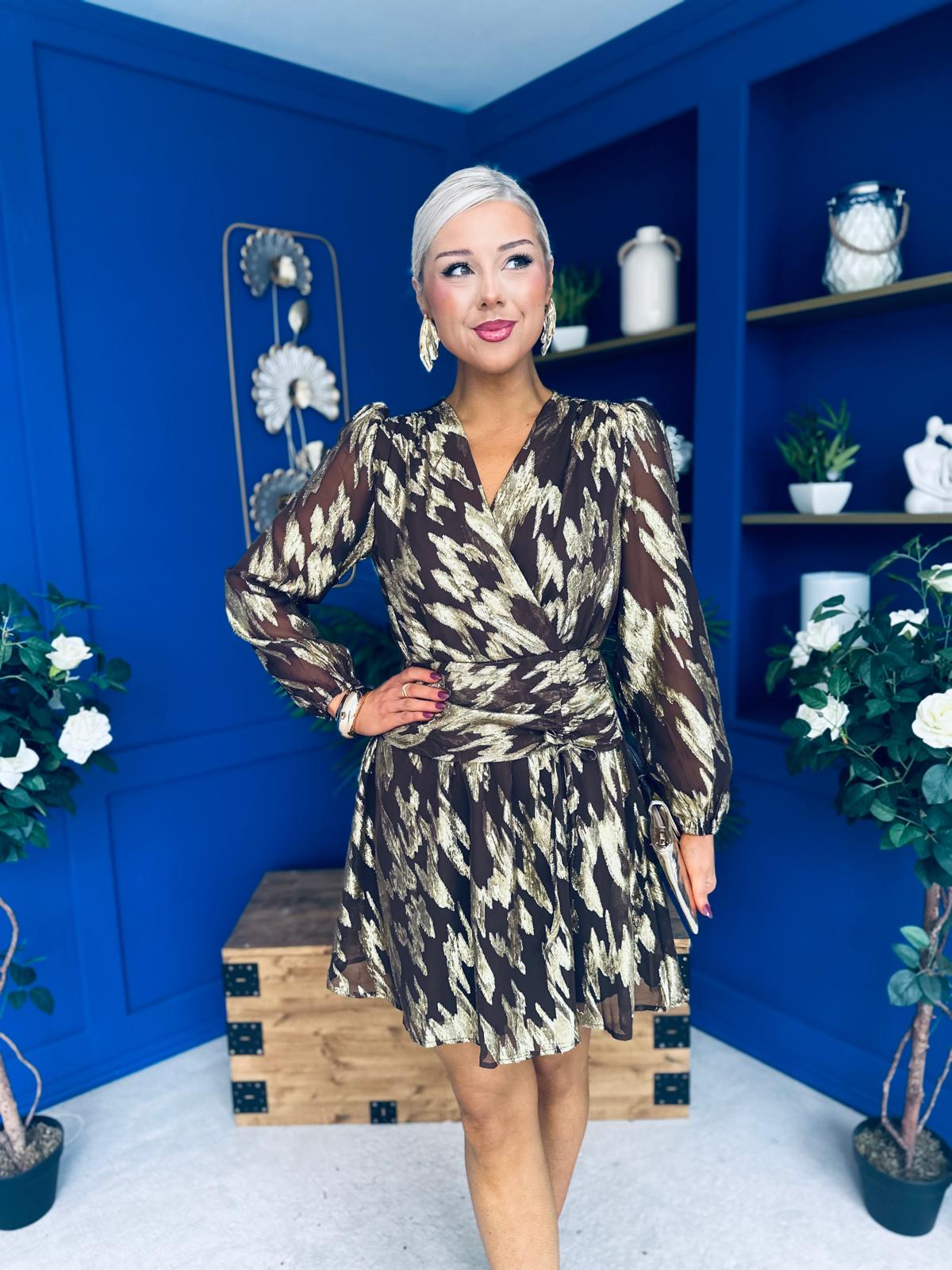 Helena Metallic Leaf Mini Dress Coco Pre Order 3 Oct