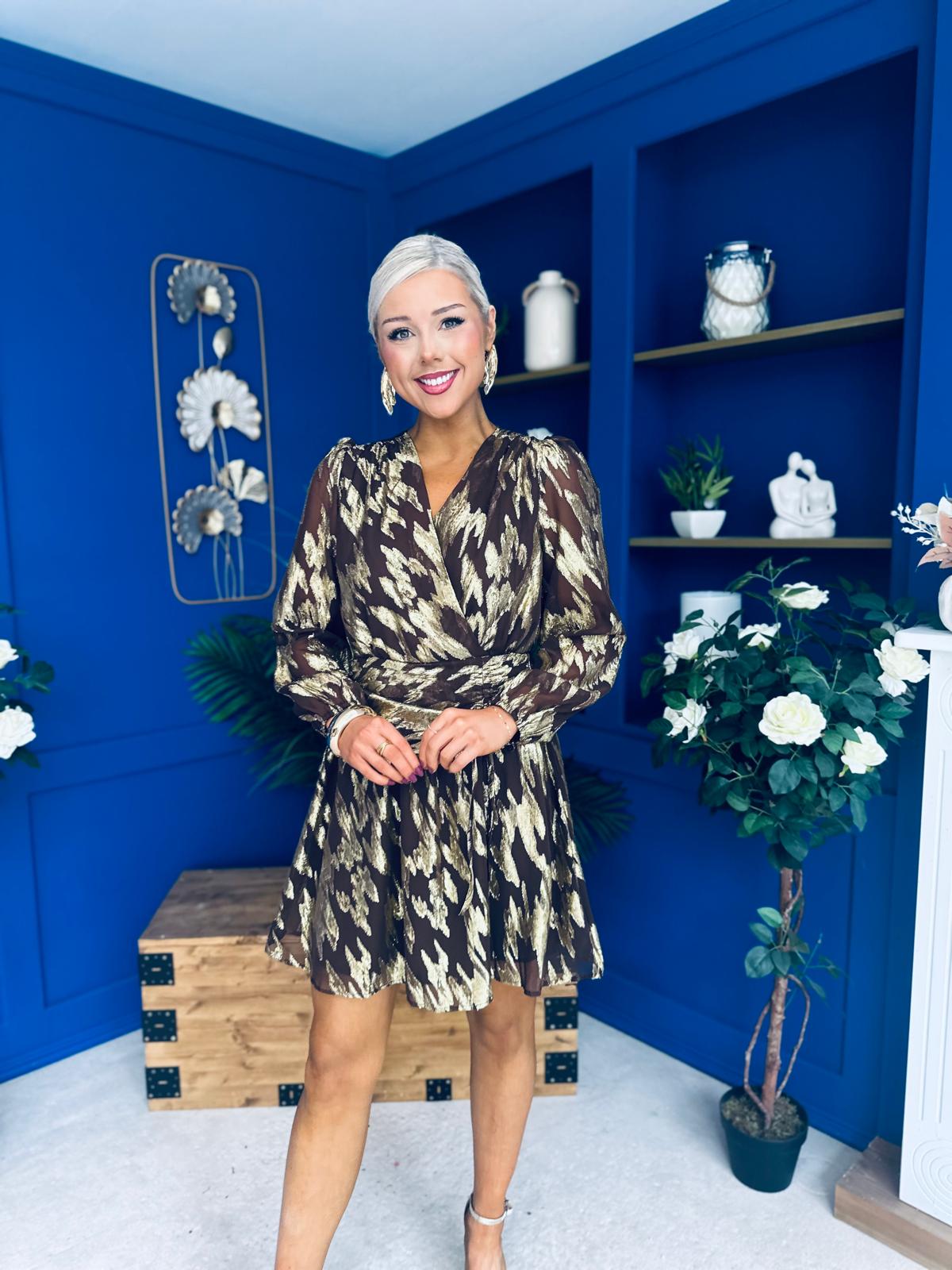 Helena Metallic Leaf Mini Dress Coco Pre Order 3 Oct