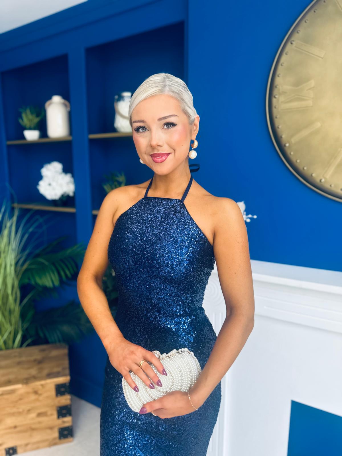 Aifric Sequin Slinky Dress Navy