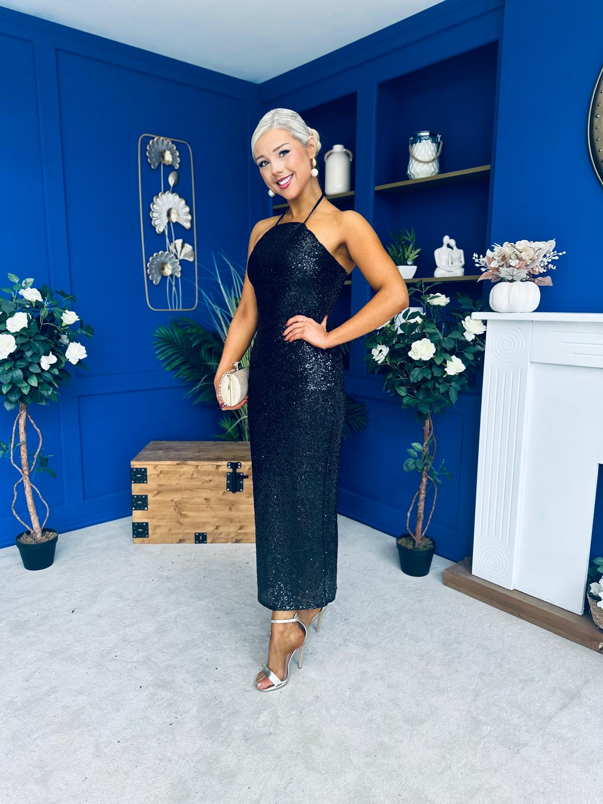 Aifric Sequin Slinky Dress Black