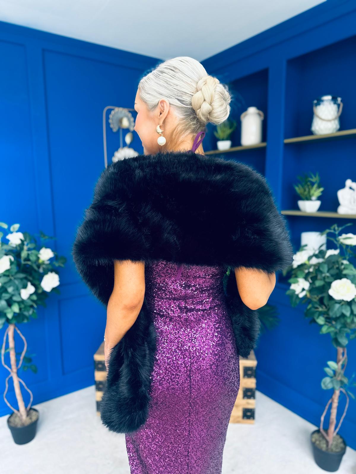 Tiana Faux Fur Shawl Black