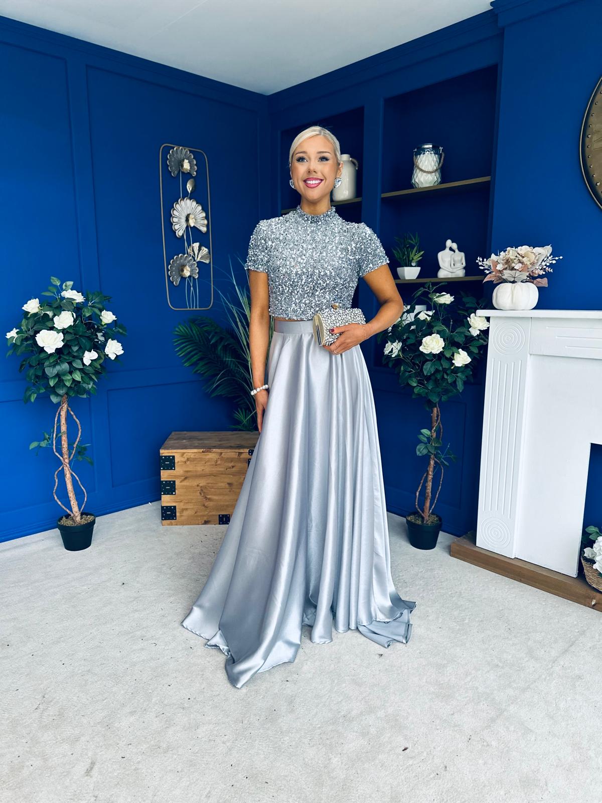 Kendra Detailed Sequin Top Grey