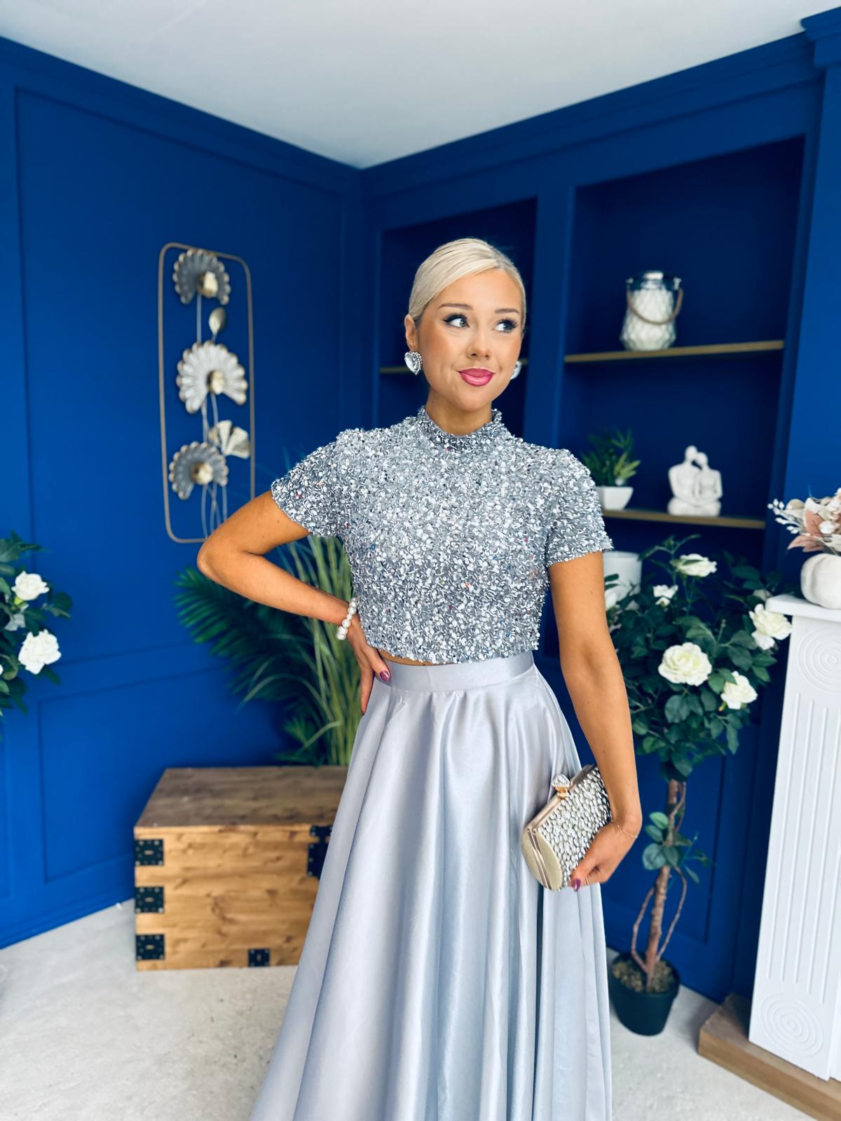 Kendra Detailed Sequin Top Grey