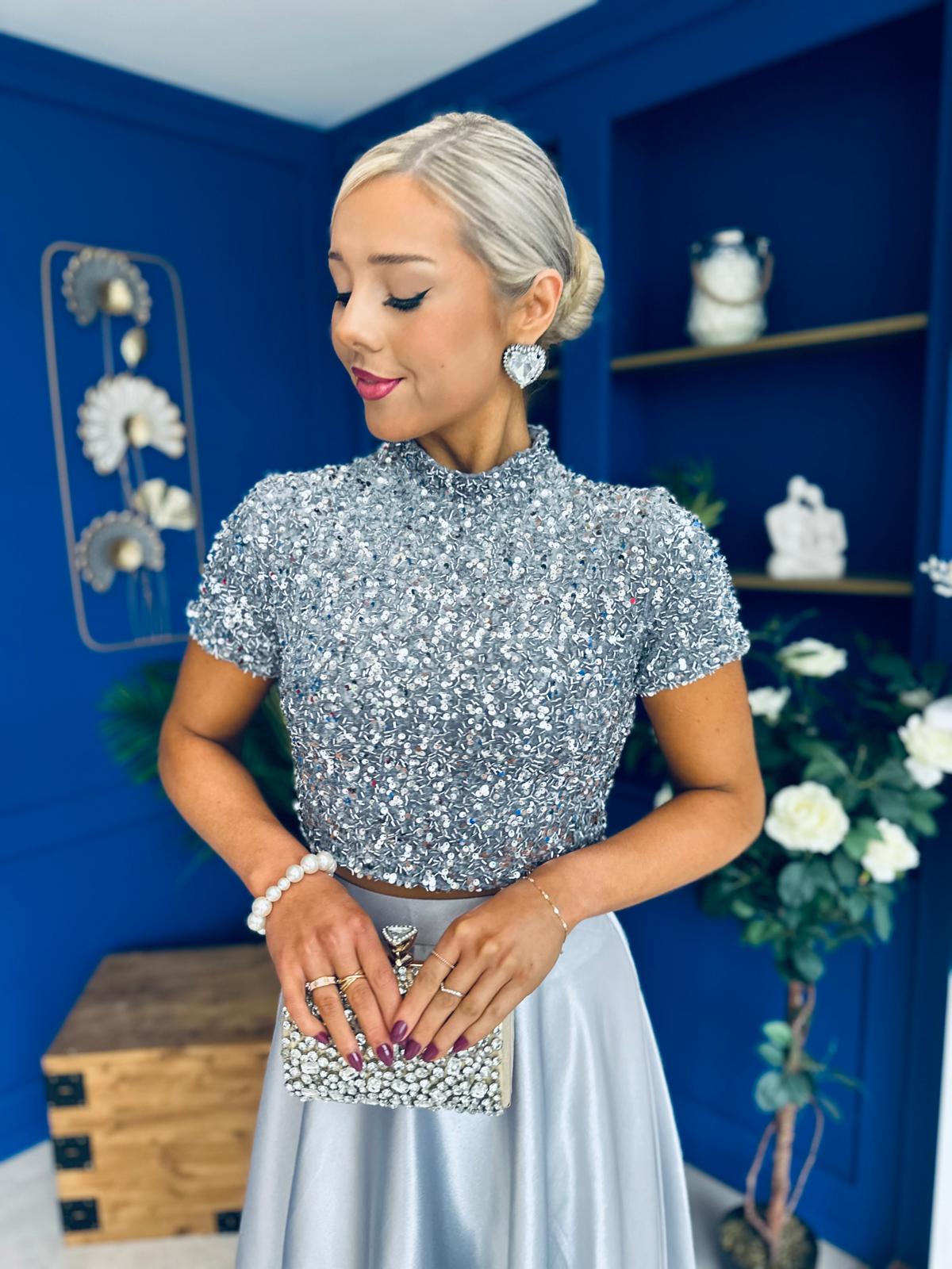 Kendra Detailed Sequin Top Grey